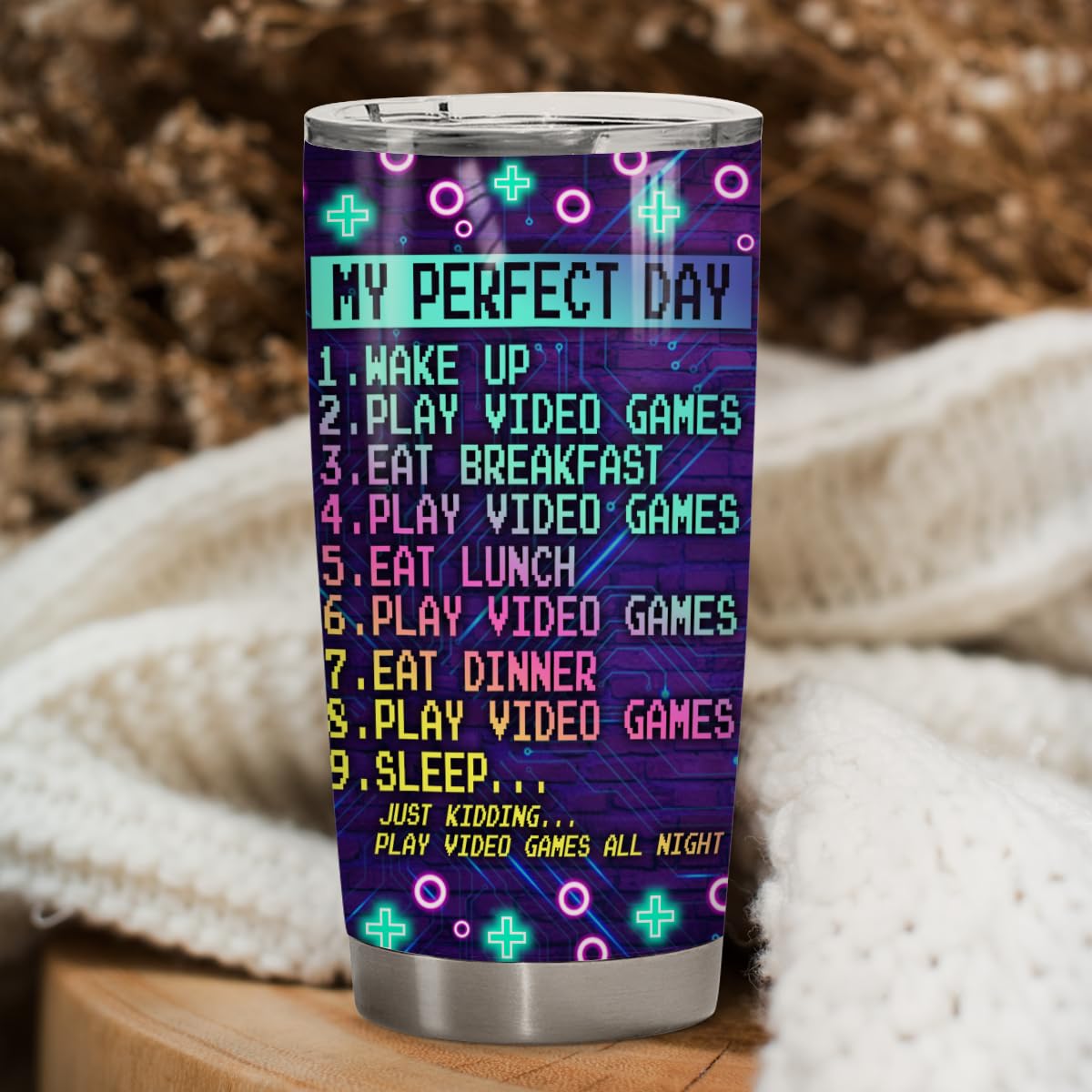 20oz Video Game Themed Tumbler - Insulated Gaming Mug for Men & Teen Boys - Perfect Gamer Gift for Boyfriend, Birthday & Christmas - Great for Coffee, Tea & Gaming Sessions