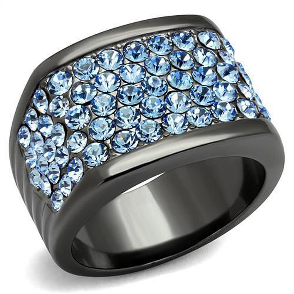 Aqua Baby Sea Ring - Stainless Steel Wide Band with Pave Crystals for Women