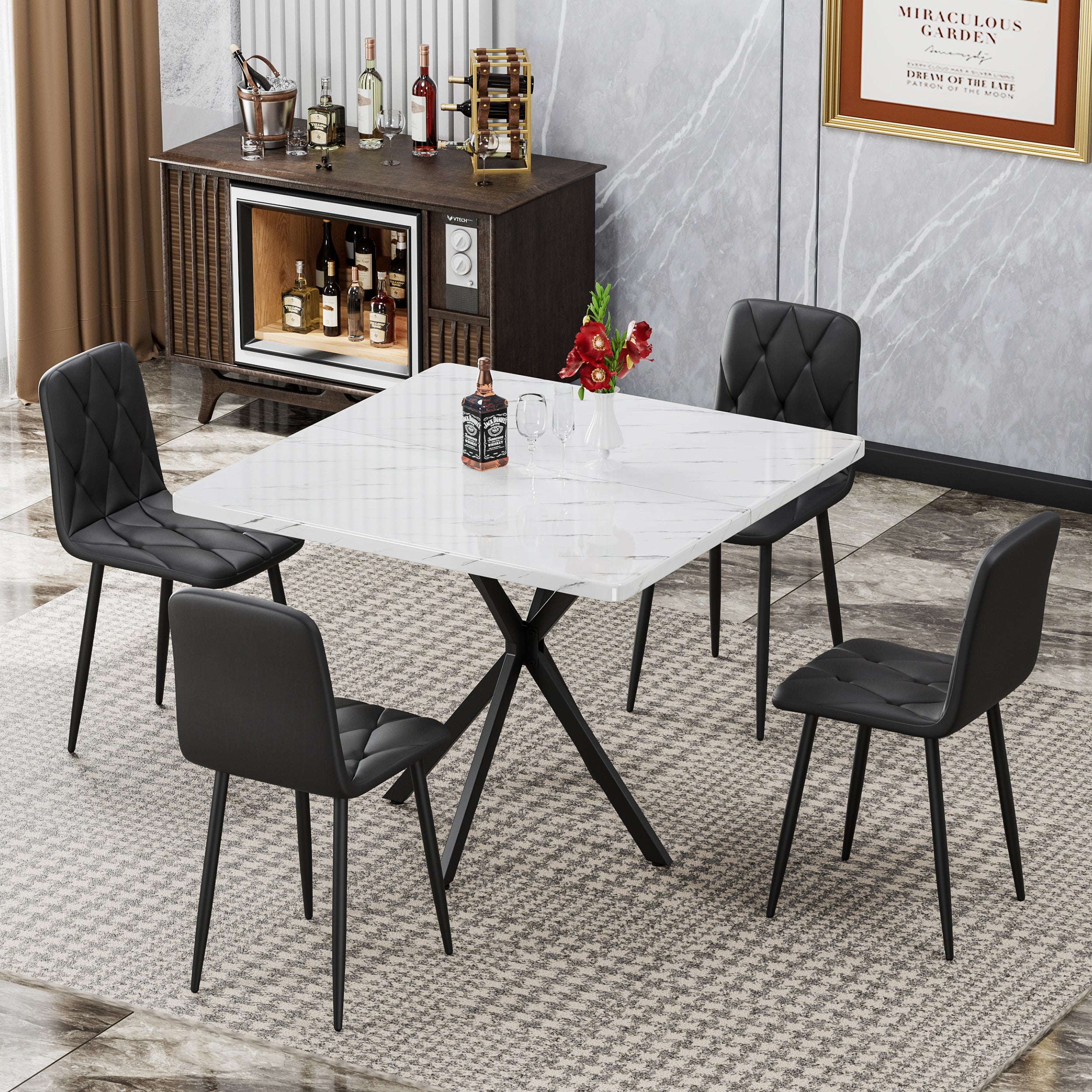 4 Pack Modern PU Upholstered Dining Chairs with Cushioned Seats & Sturdy Metal Legs - Elegant Kitchen & Dining Room Furniture for Home, Restaurant, or Office Use