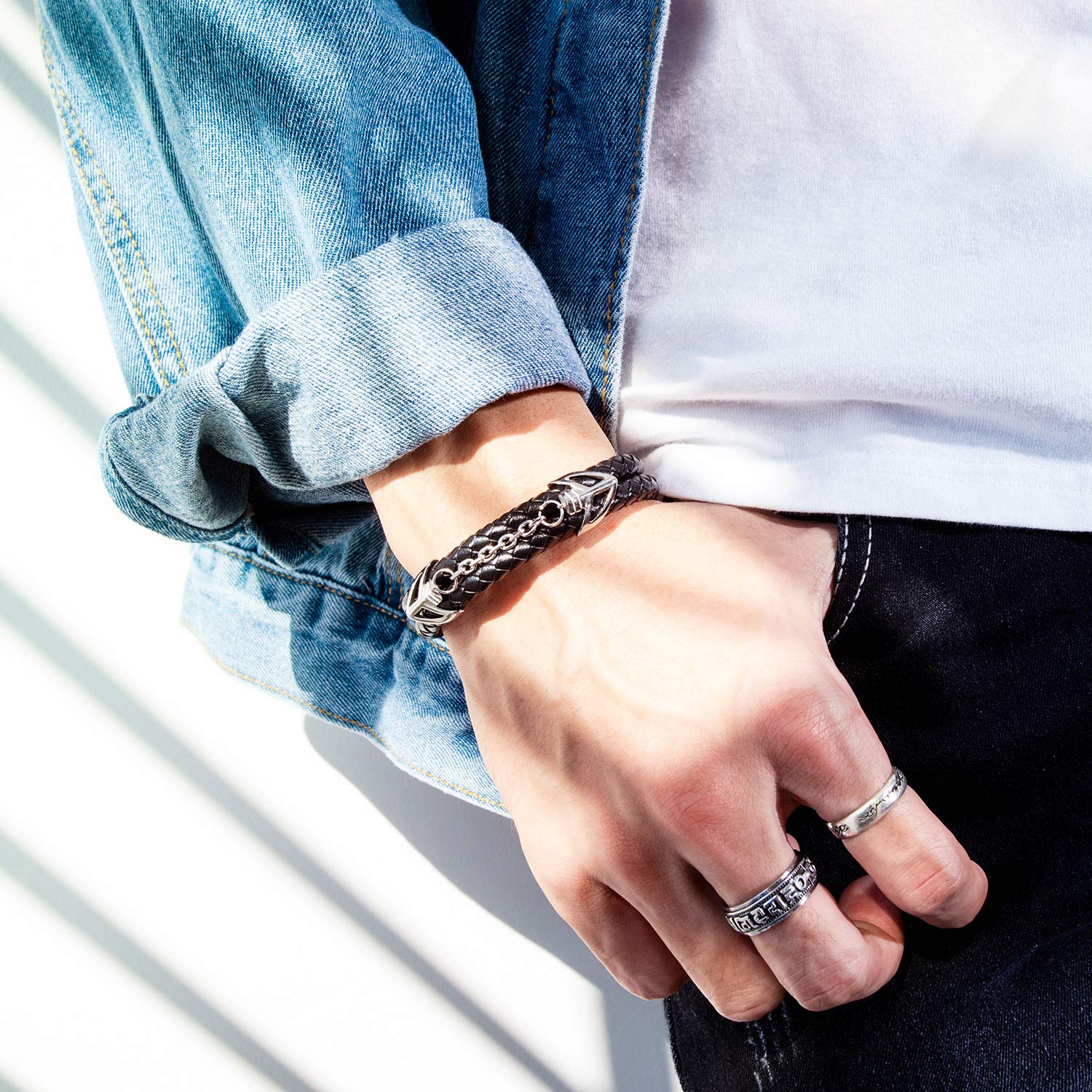 Men's Leather Bracelet with Stainless Steel Clasp - Multi-Layer Braided Genuine Leather Wristband for Men | Perfect for Casual Wear, Gifts & Everyday Fashion Accessories