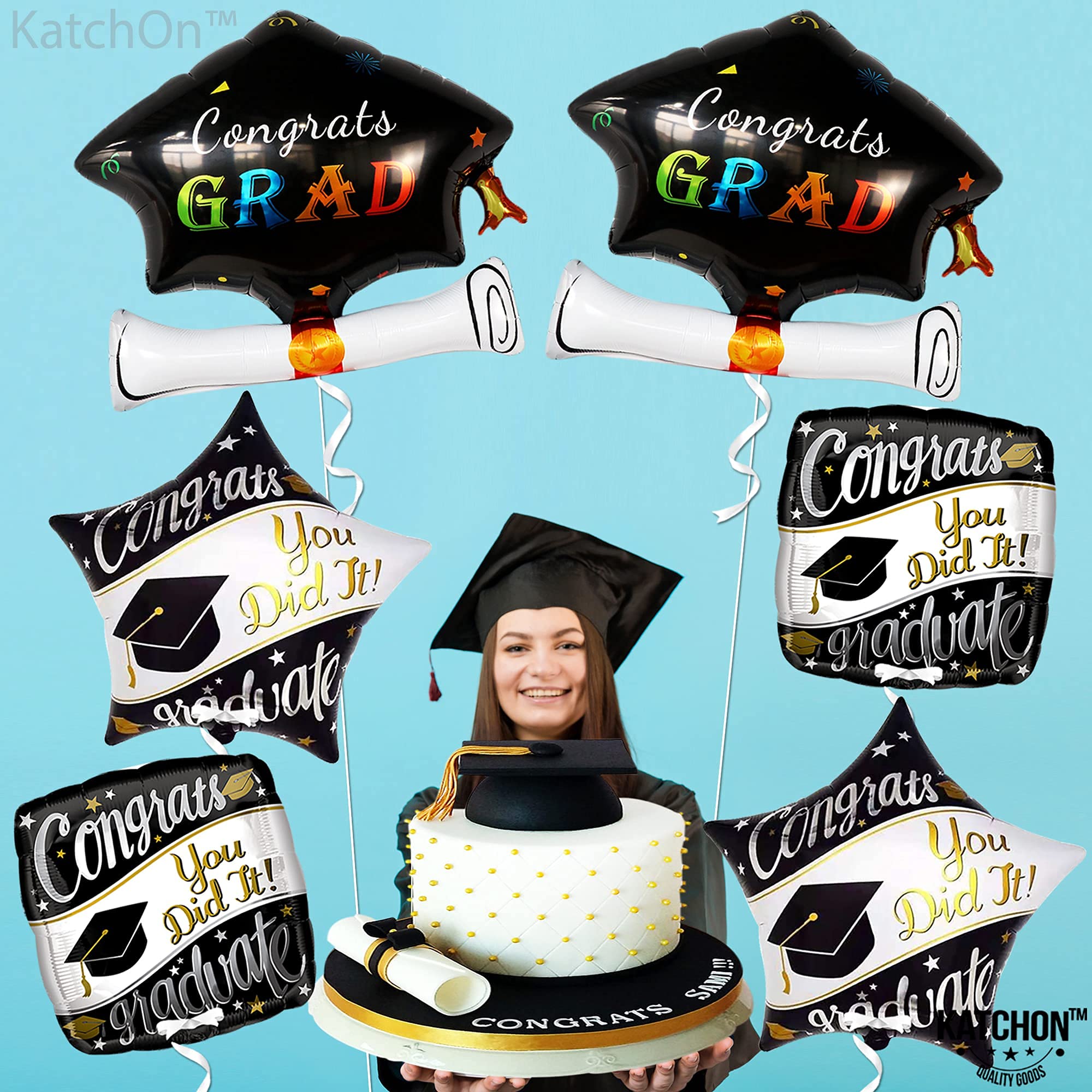 KatchOn Graduation Balloons 22 Inch - Pack of 6 Foil Mylar Balloons for Class of 2024 Decorations | Perfect for Graduation Parties, School Events & Photo Backdrops