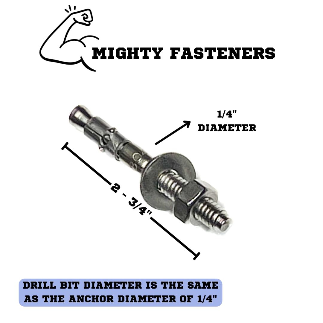 Premium 304 Stainless Steel Wedge Anchors 1/4x2-3/4 - Heavy Duty Concrete Bolts for Masonry & Construction - 25 Pack