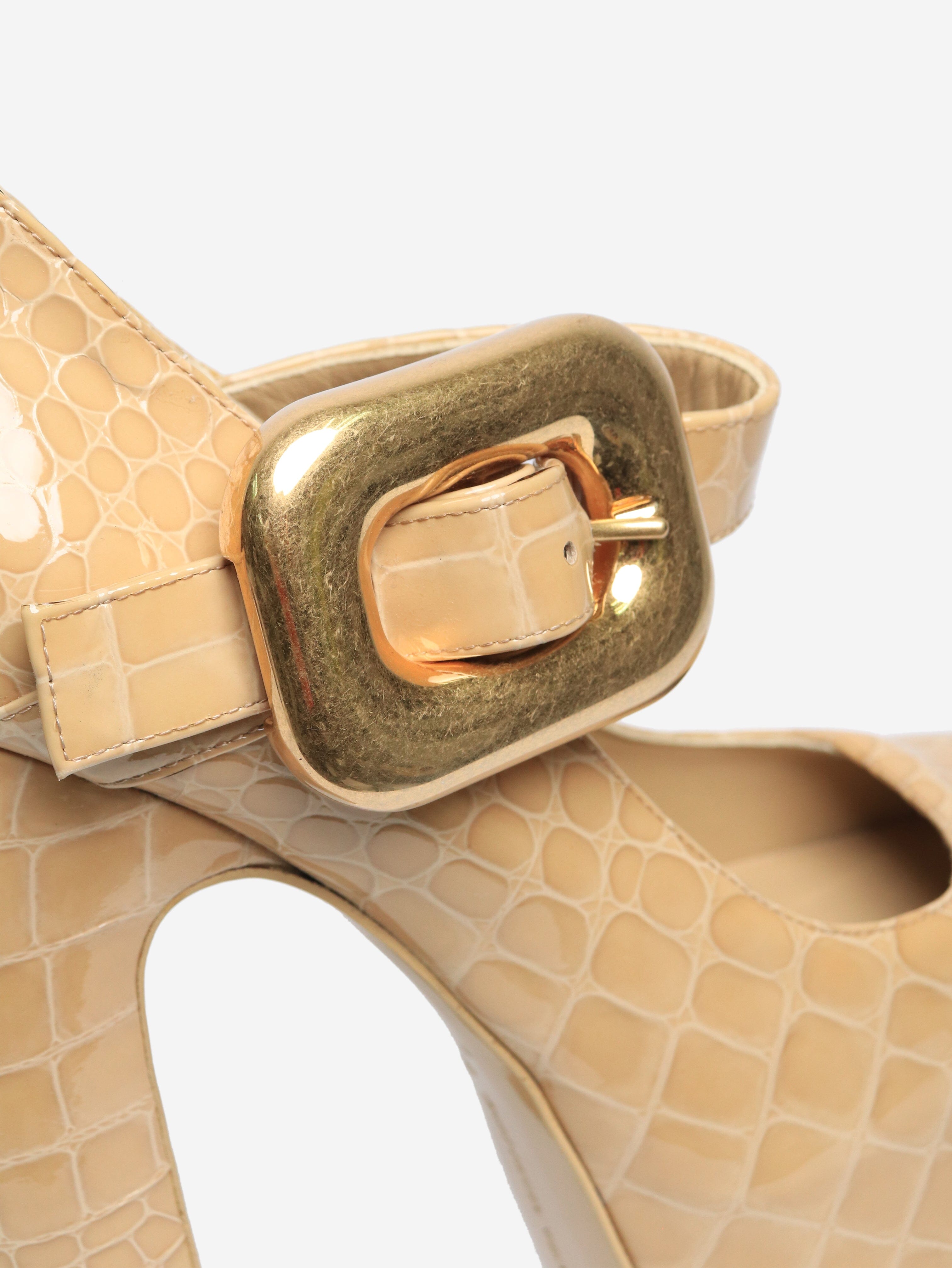 Bottega Veneta Beige Patent Leather Snake Effect Platform Heels Women's Shoes Size EU 39 (UK 6) - Perfect for Evening Parties, Weddings & Special Occasions