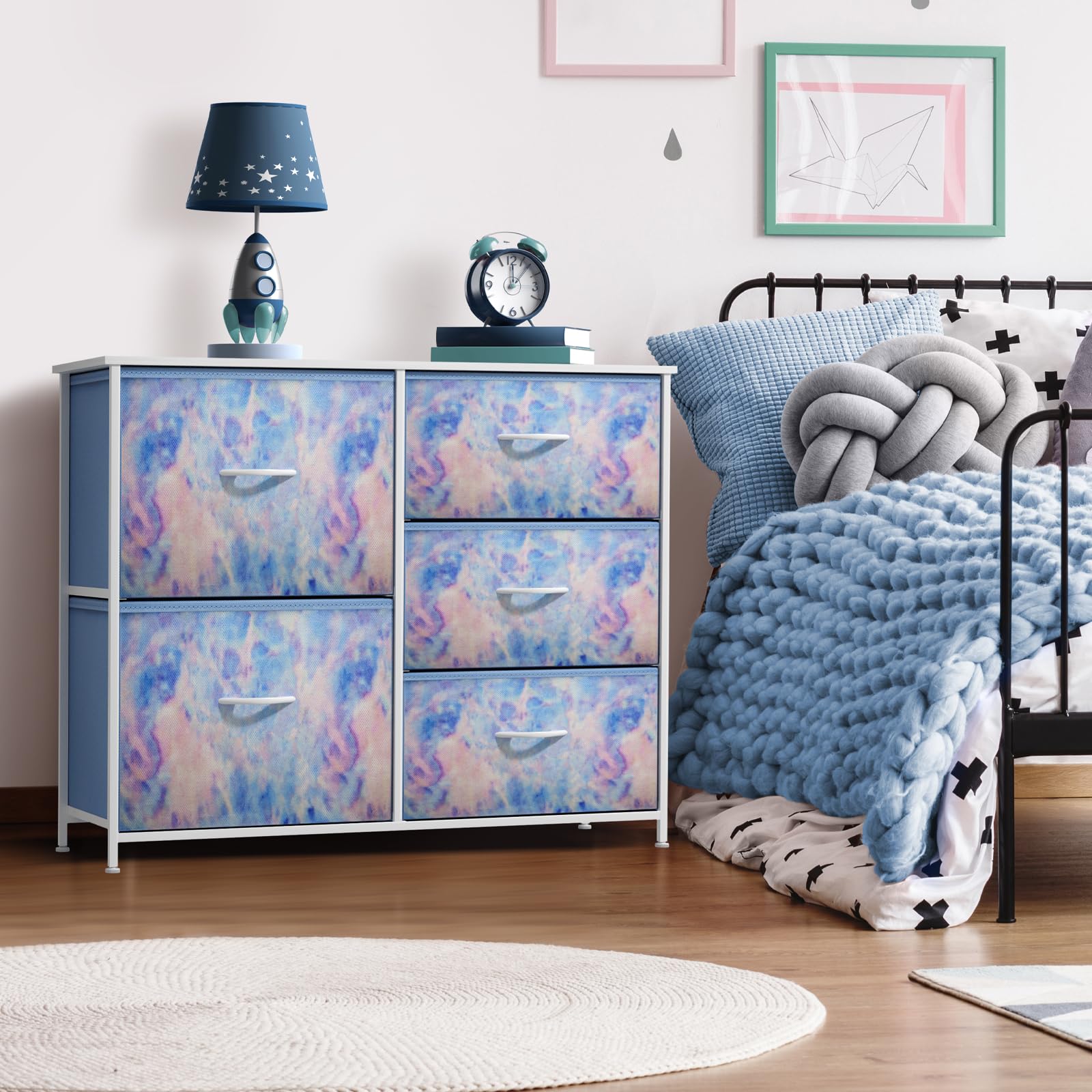 Sorbus 5-Drawer Dresser with Steel Frame & Wood Top - Fabric Bin Storage Chest for Clothes, Bedroom, Nursery & Closet Organization - Space-Saving Furniture for Small Apartments & Dorm Rooms