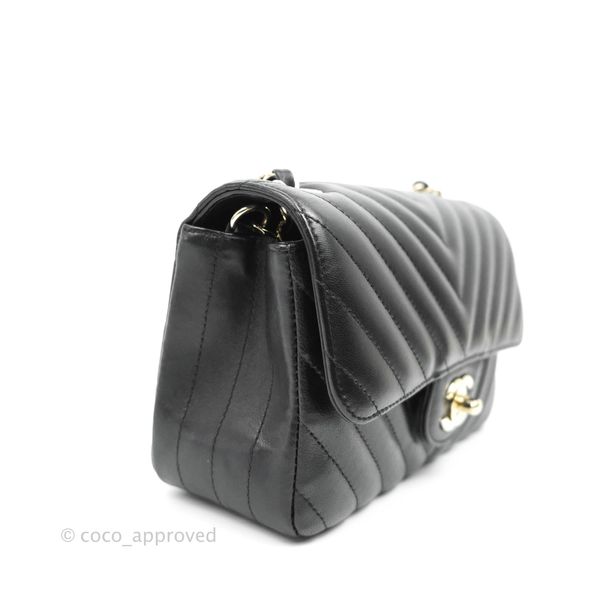 Chanel Chevron Mini Rectangular Flap Bag in Black Lambskin Leather with Gold Hardware - Luxury Crossbody Purse for Women, Perfect for Evening Events & Date Nights