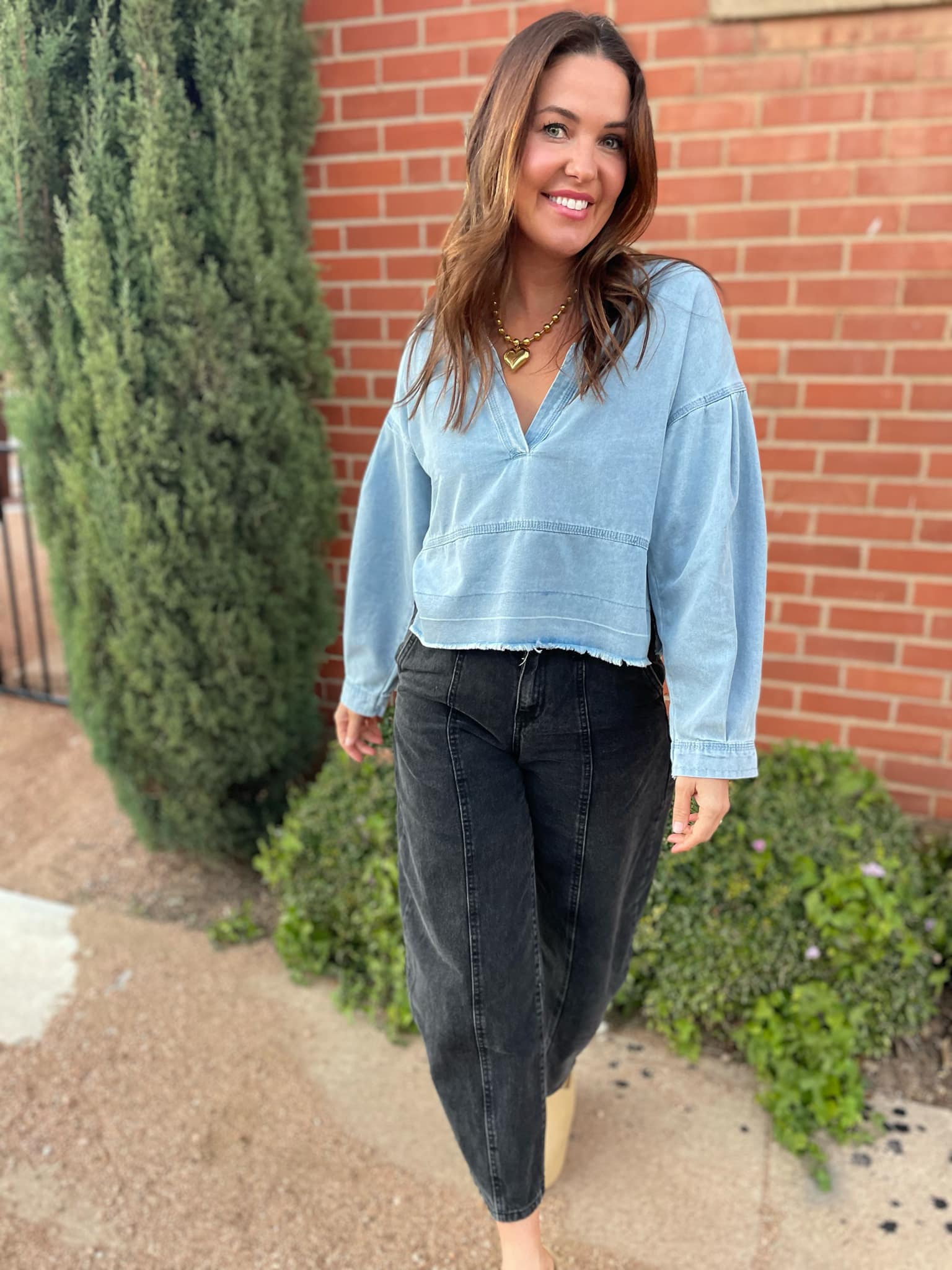 PREORDER: Dylan Denim Blouse for Women - Stylish Button Down Shirt with Long Sleeves - Perfect for Casual Outfits, Office Wear & Date Nights
