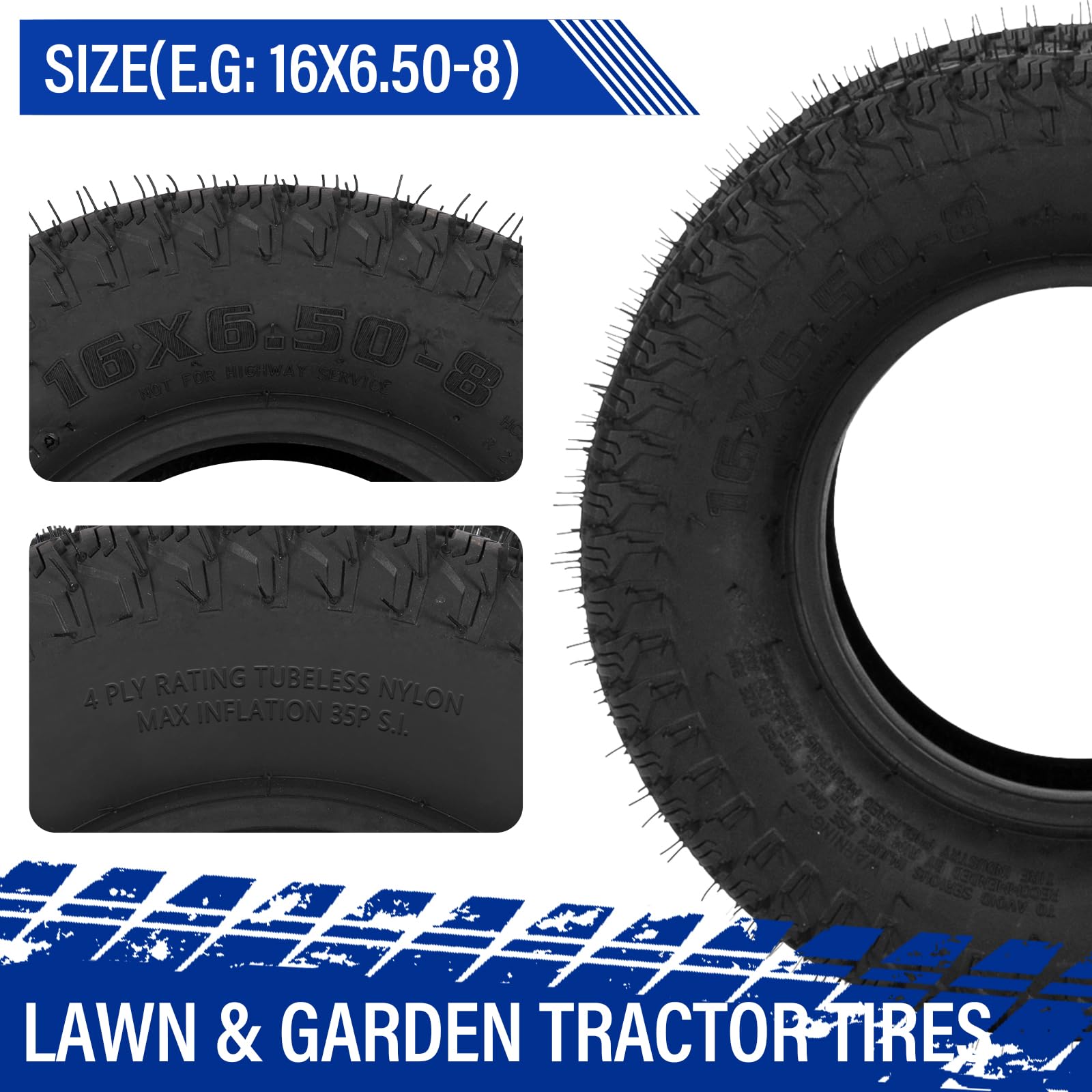 Set of 2 16x6.50-8 Lawn Mower Tires - 2PR Load Range B for Garden Carts & Utility Trailers - Perfect for Yard Work, Landscaping and Outdoor Equipment