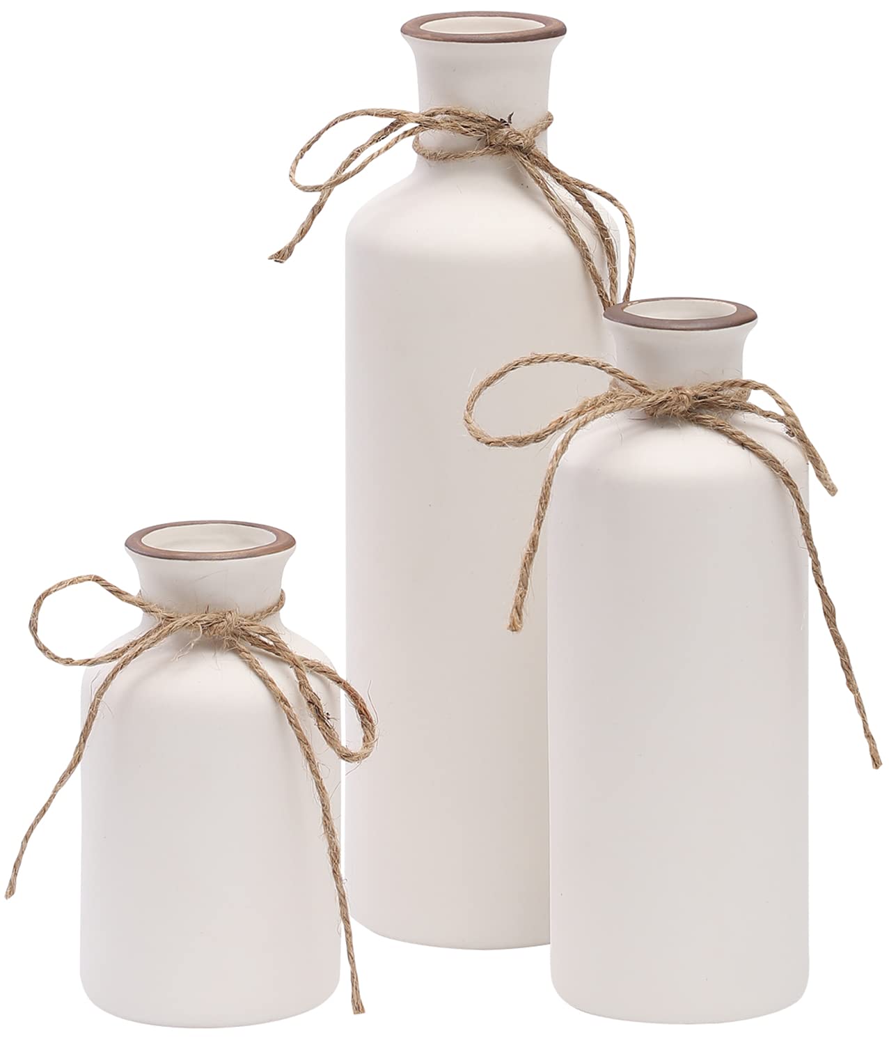 3-Piece Ceramic Vase Set - Modern Boho Farmhouse Decor for Living Room, Bookshelf, Mantel & Table - White Decorative Vases for Home, Wedding & Fireplace Decorations | Perfect for Centerpieces, Floral Arrangements & Rustic Interior Design