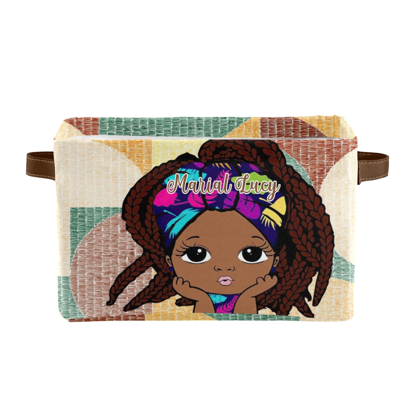 Afro Tribal Black Girl Storage Baskets - Personalized Cube Organizer with Sturdy Handle for Shelves, Wardrobe & Nursery | Durable Toy Storage Bin (1-Pack) - Perfect for Kids' Room Organization & Closet Storage Solutions