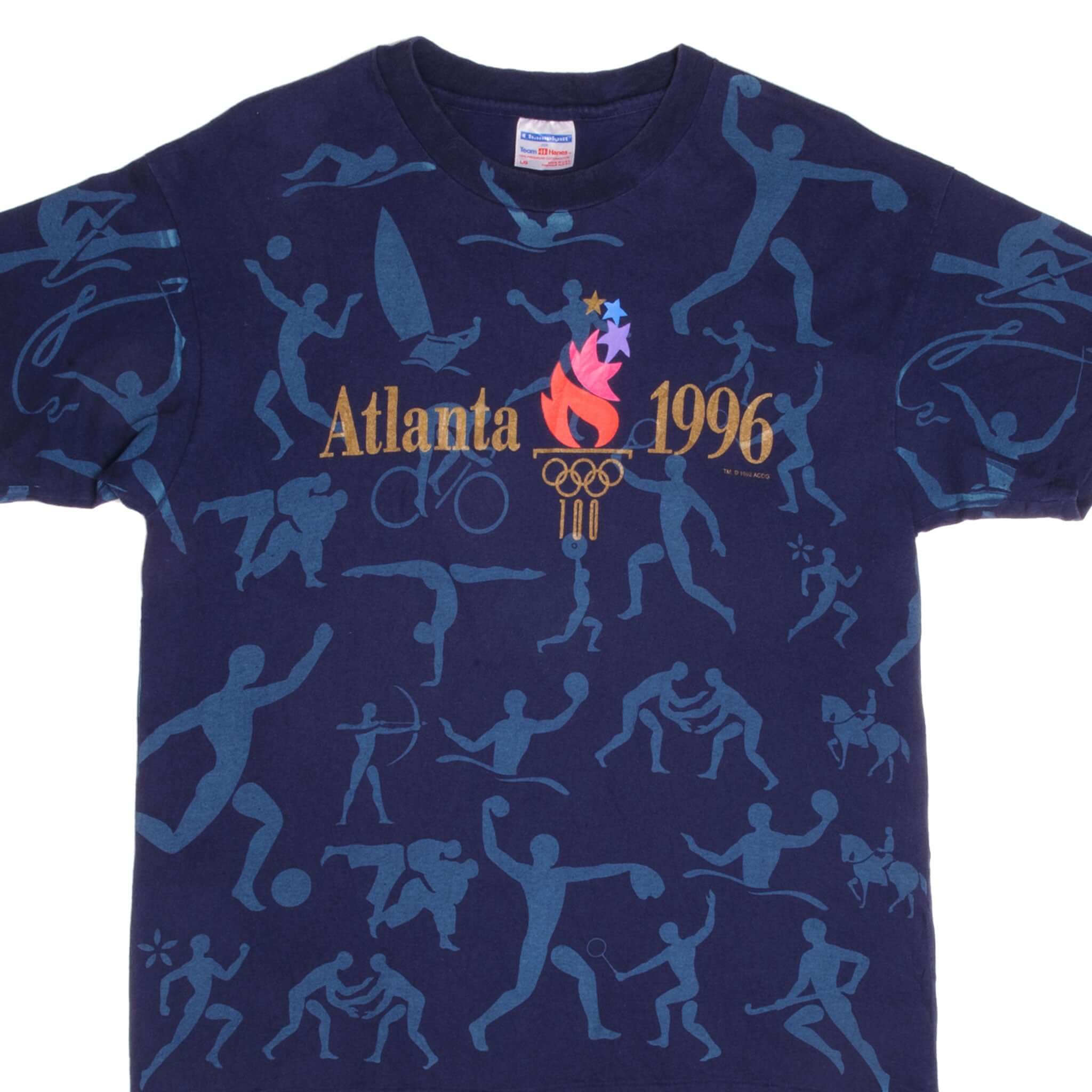 Vintage 1996 Atlanta Olympics All Over Print T-Shirt - Large Size - Made in USA - Retro Sports Fan Gift & Casual Wear for Men and Women