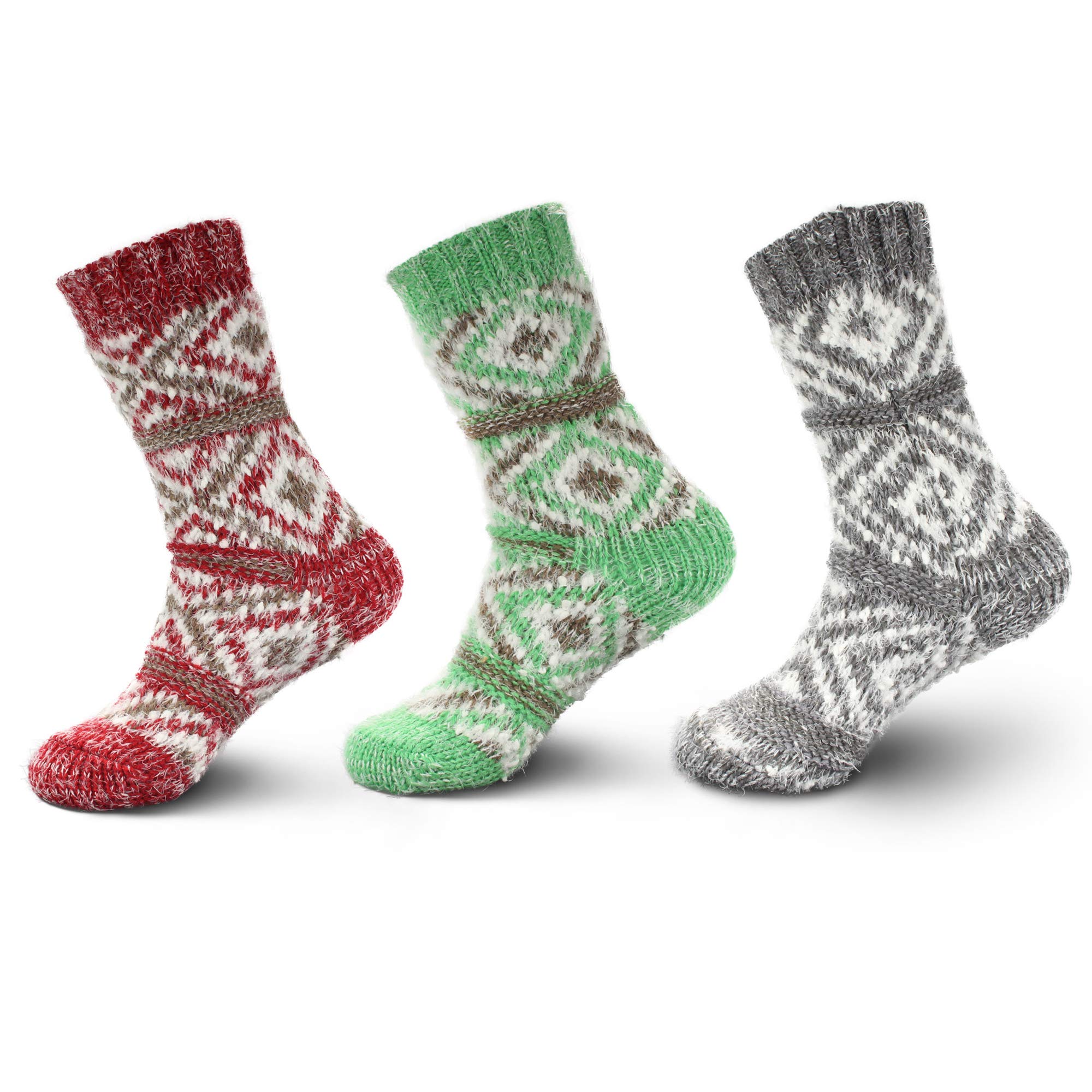 BambooMN Women's Thick Vintage Pattern Cabin Crew Socks - Warm & Comfortable Flight Attendant Socks for Travel, Work & Winter Outfits