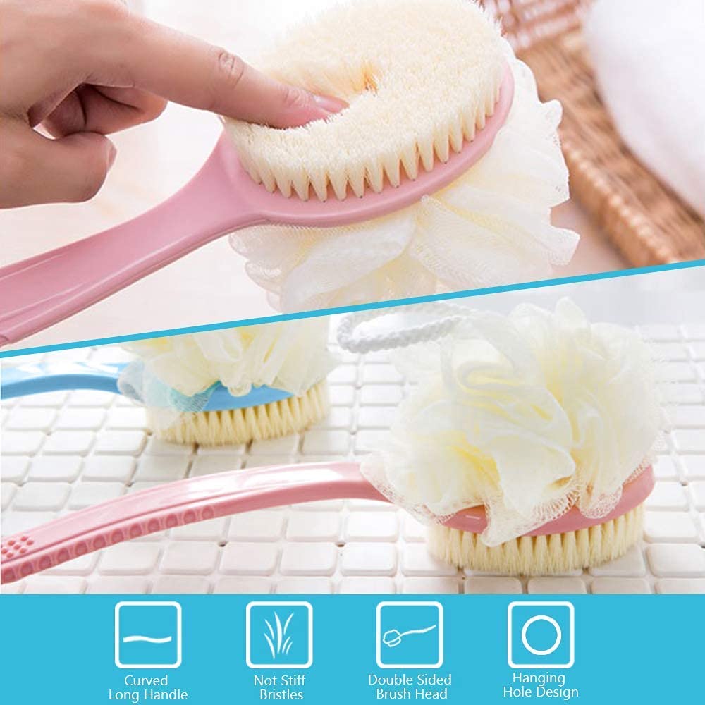 TRS Soft Bristle Bath Brush with Long Handle - Exfoliating Body Scrubber for Men & Women - Back Scrubber, Shower Brush, Spa Accessories - Perfect for Deep Cleansing & Relaxation (Random Color)