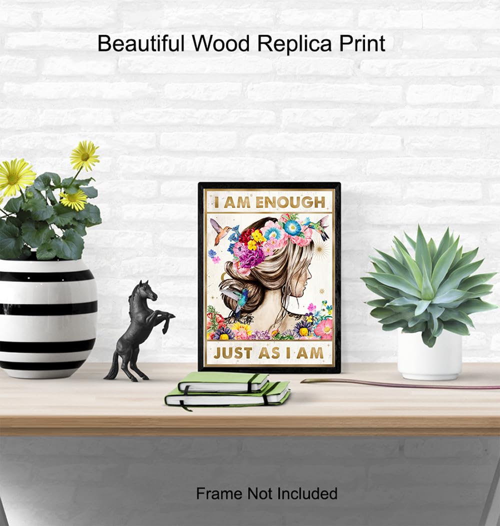 Inspirational Wall Art with Positive Quotes - Motivational Affirmations for Women & Teens - Zen & Boho Chic Room Decor - Perfect for Bedroom, Office & Daughter Gifts - 'I Am Enough' Poster