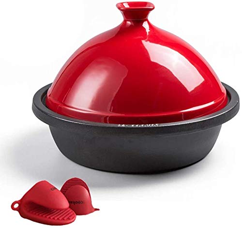 Premium Enameled Cast Iron Skillet & Casserole Dish Set with Lid - Ceramic Dome Tagine Pot for Stovetop, Oven & Grill - Includes Heat-Resistant Silicone Gloves - Perfect for Braising, Stewing & Slow Cooking - Compatible with Gas, Electric & Induction Stoves