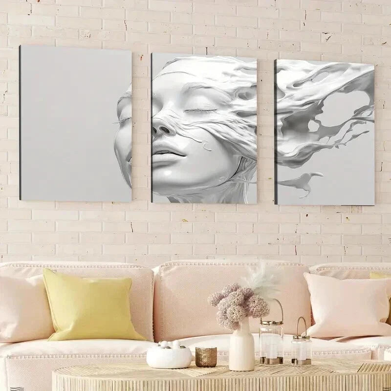 3-Piece Abstract White Female Head Sculpture Wall Art Set - Framed Canvas 50x70cm | High Quality Print | 100% Australian Made | Ready to Hang | Perfect for Living Room, Bedroom & Office Decor