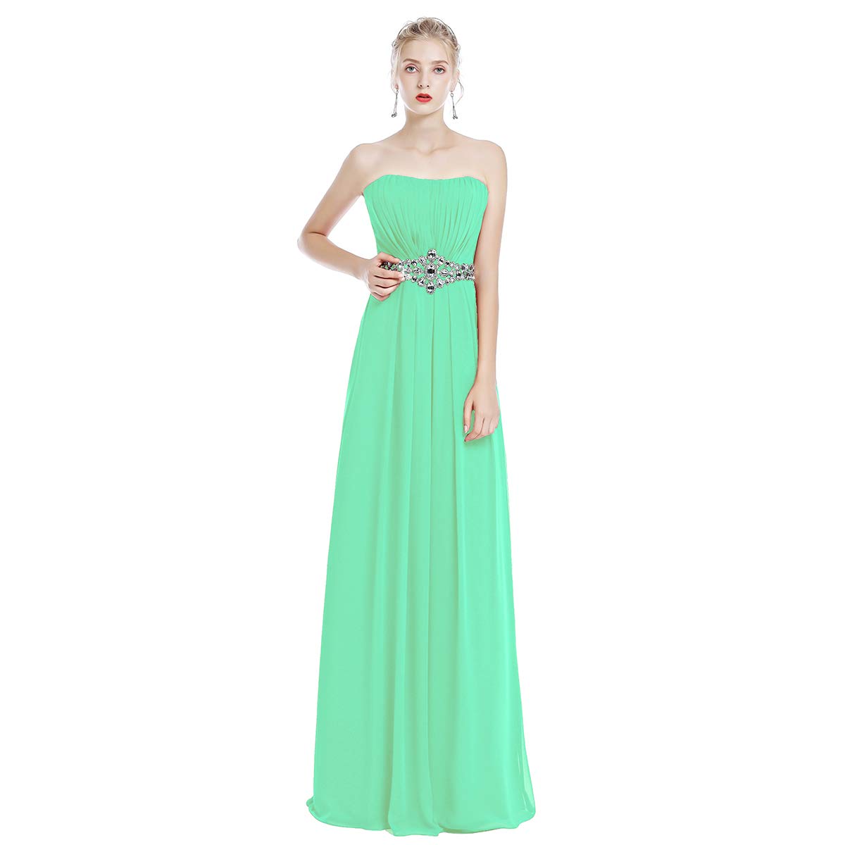 OwlFay Women's Strapless Rhinestone Chiffon Bridesmaid Dress - Elegant Long Formal Evening Gown for Wedding, Prom, Party & Special Occasions