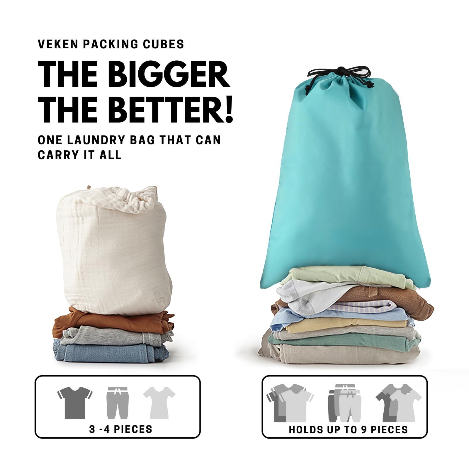 Veken 6-Piece Packing Cubes Set for Suitcases - Travel Organizer Bags with 4 Sizes (XL, L, M, S) - Lightweight Luggage Organizers for Carry-On Bags - Perfect for Business Trips, Vacations & Weekend Getaways - Cyan