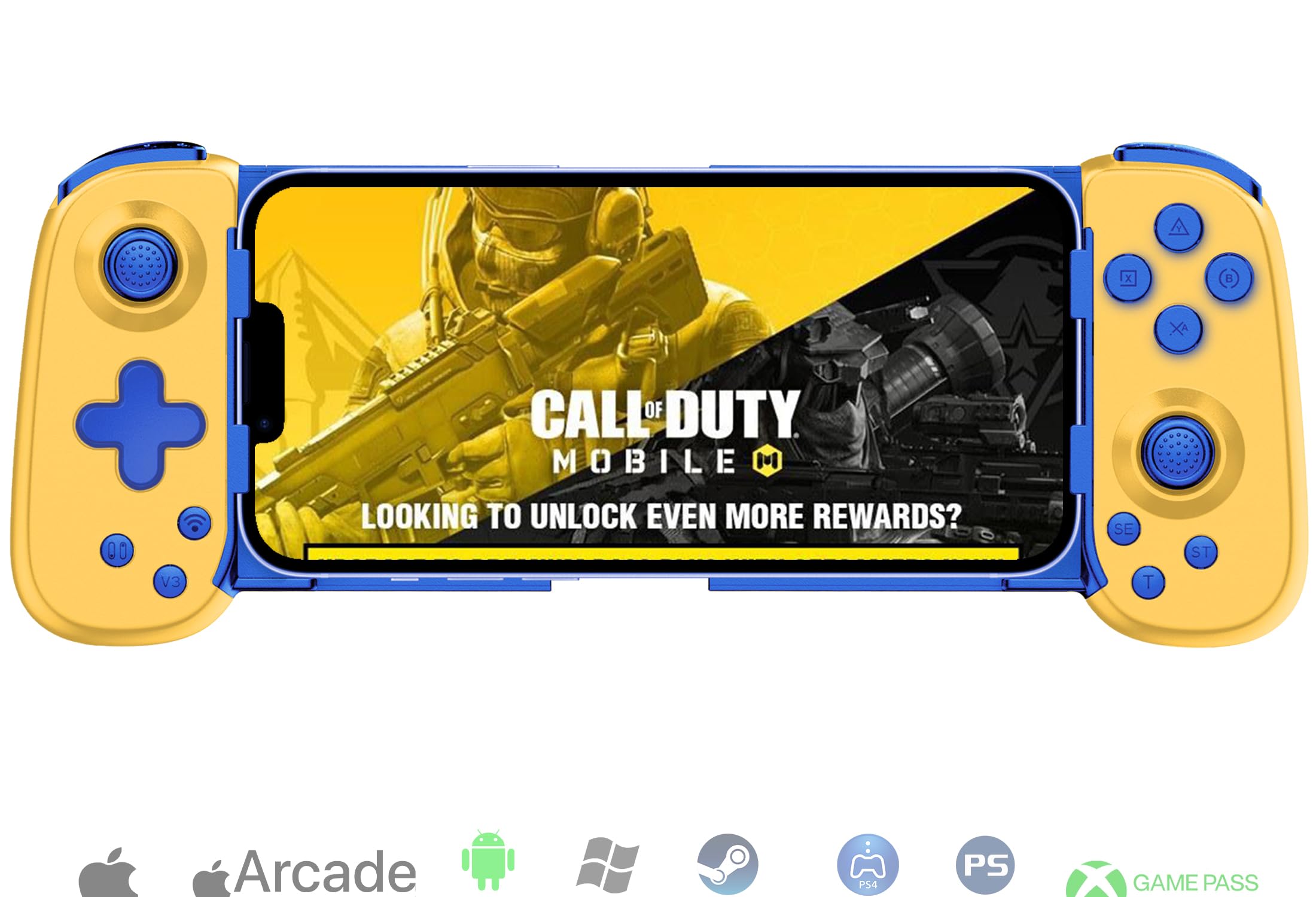 Wireless Gamepad for iPhone Android PC - Turbo Gyro Dual Motors - Gaming & Streaming on PS5 Xbox Switch - Yellow