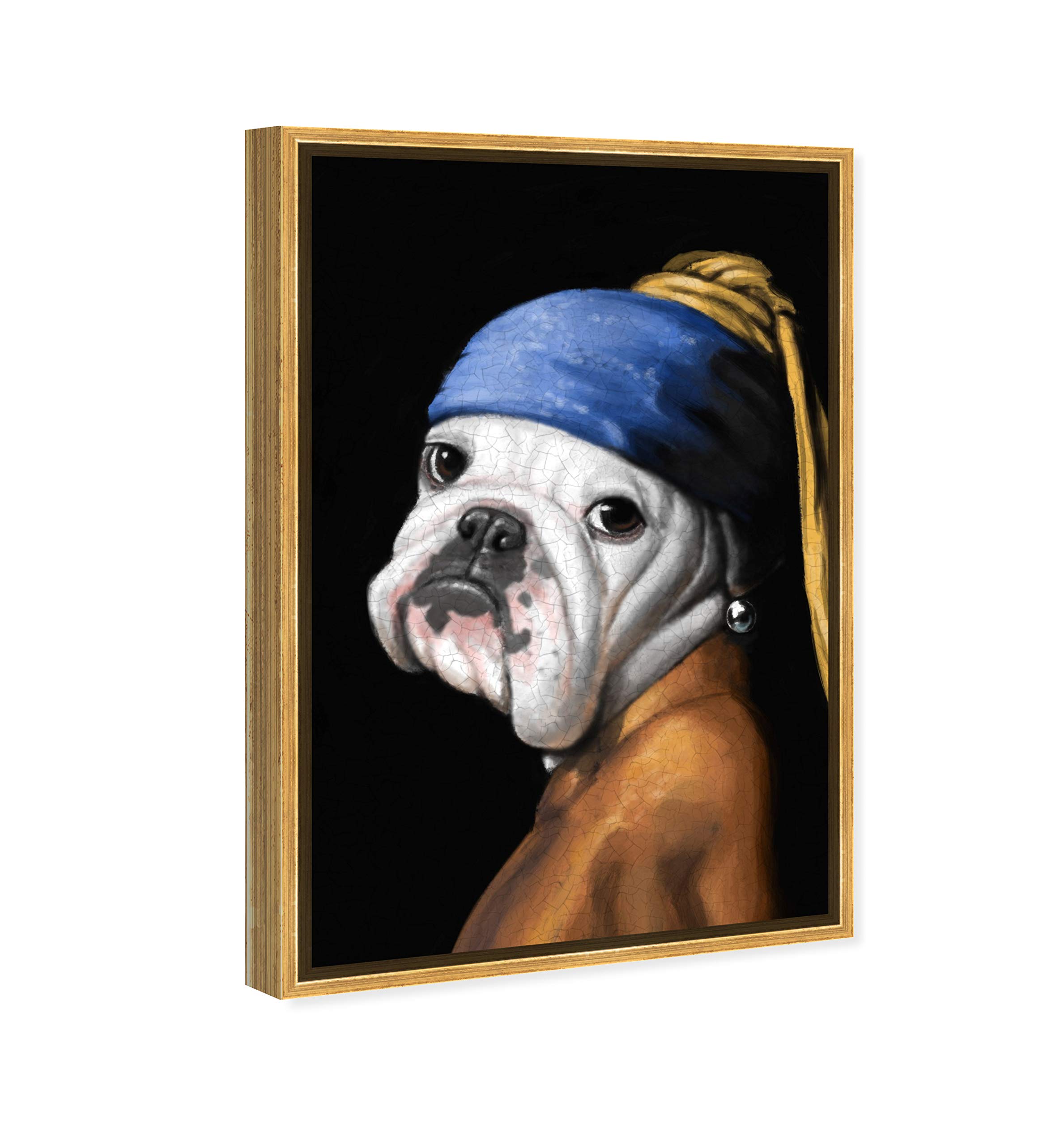 Classic & Figurative Framed Wall Art Canvas Print - 'Carson Kressley Dog with The Pearl Earring' Painting - Home Decor for Living Room, Bedroom & Office
