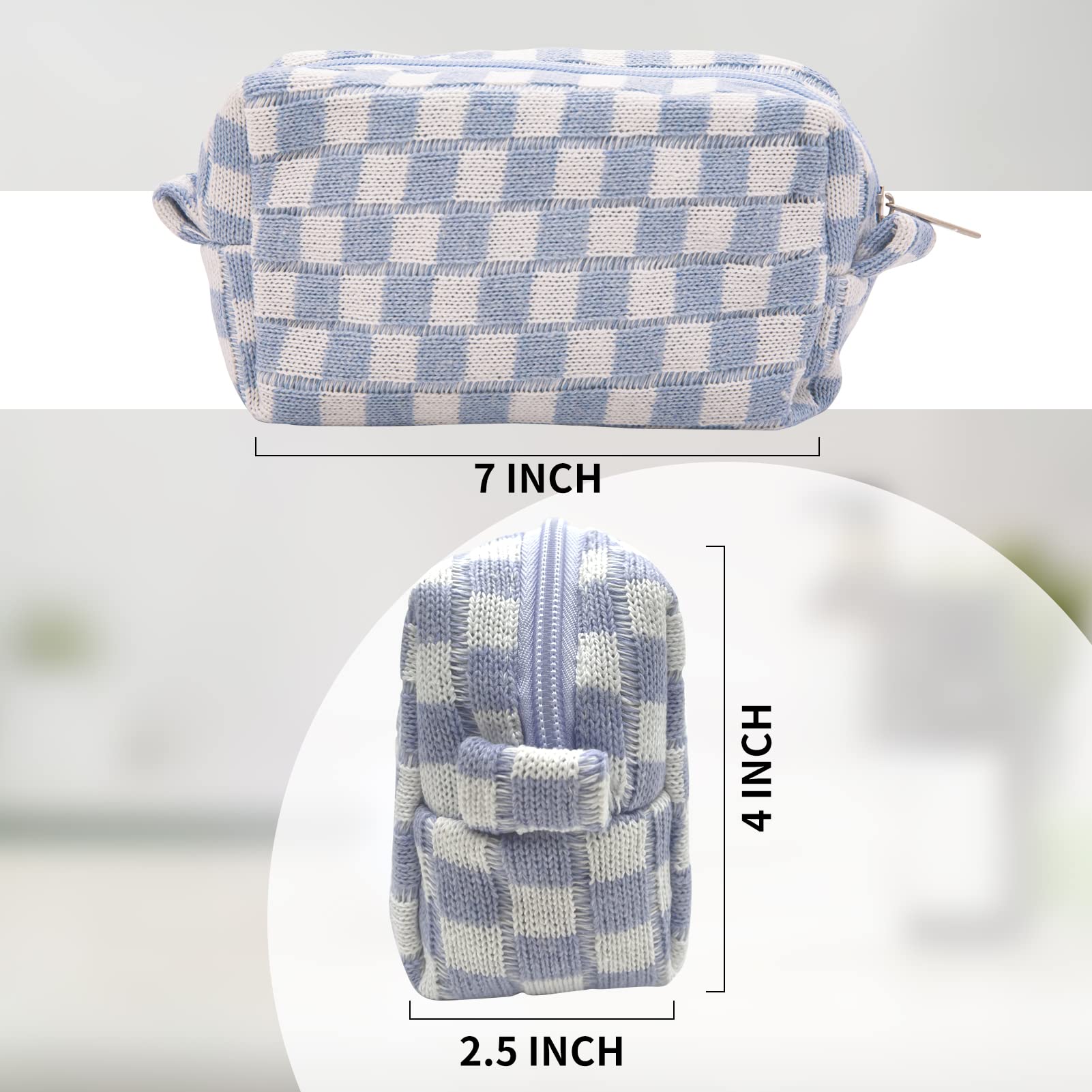 Stylish Checkered Makeup Bag - Large Capacity Cosmetic Organizer for Travel, Toiletries & Brushes Storage (Tri-Color) | Perfect for Daily Use, Vacation & Gift Giving
