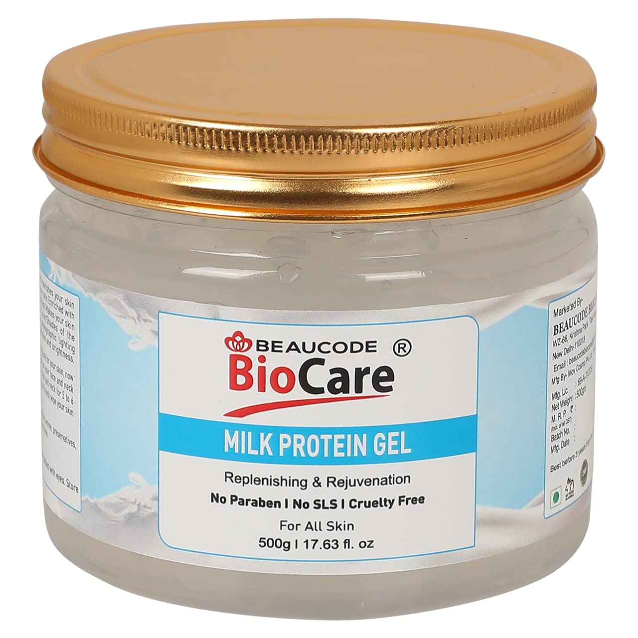 Beaucode BioCare Milk Protein Gel - 500g for Women & Men | Hydrating & Nourishing Skincare for All Skin Types | Paraben-Free, SLS-Free, Sulfate-Free & Cruelty-Free | Perfect for Daily Moisturizing & Skin Repair