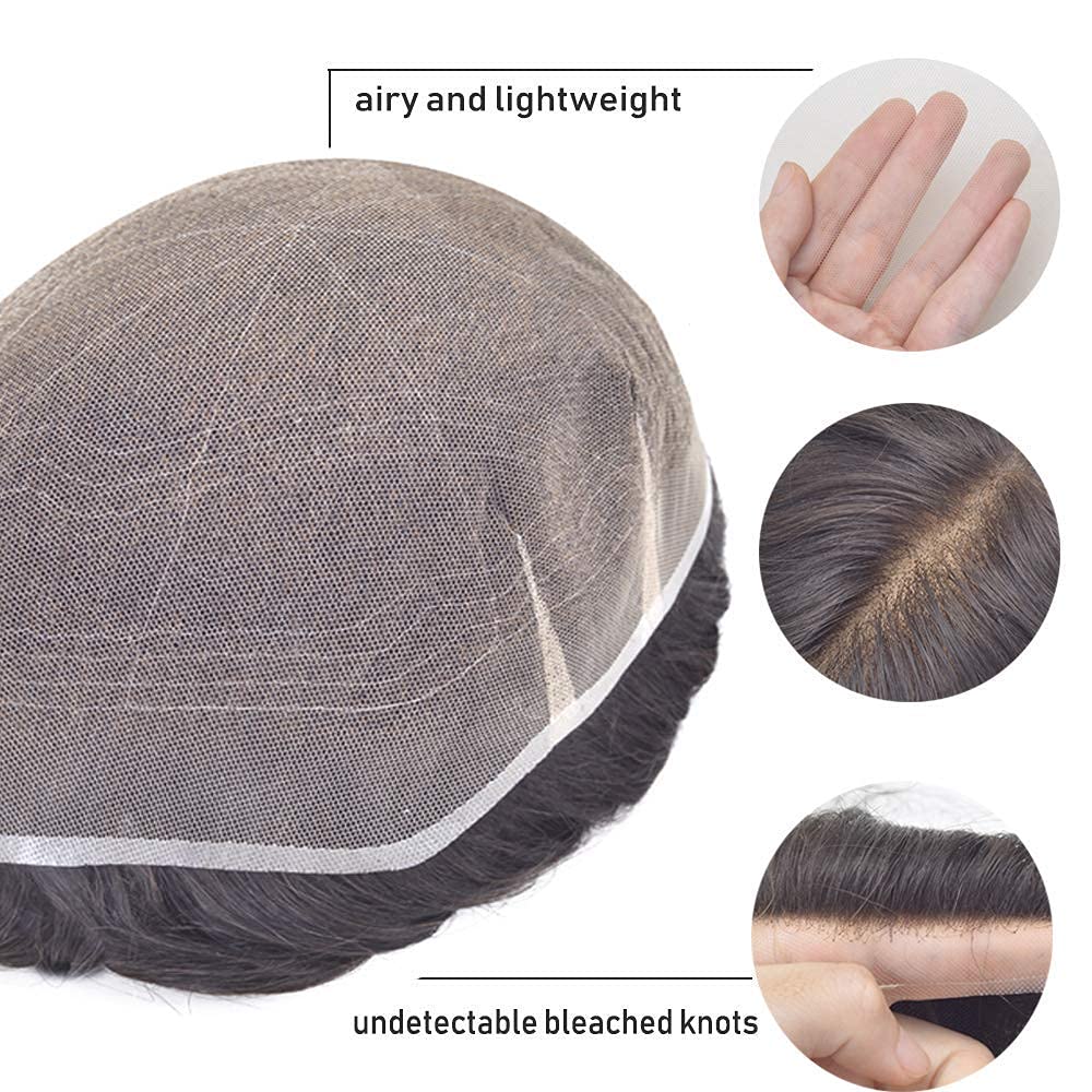 Premium European Human Hair Toupee for Men - 7x9 Inch Full French Lace Hairpiece | Natural Hairline, Light Brown #7 | Hair Replacement System for Thinning Hair & Baldness | Perfect for Daily Wear, Special Occasions & Professional Settings
