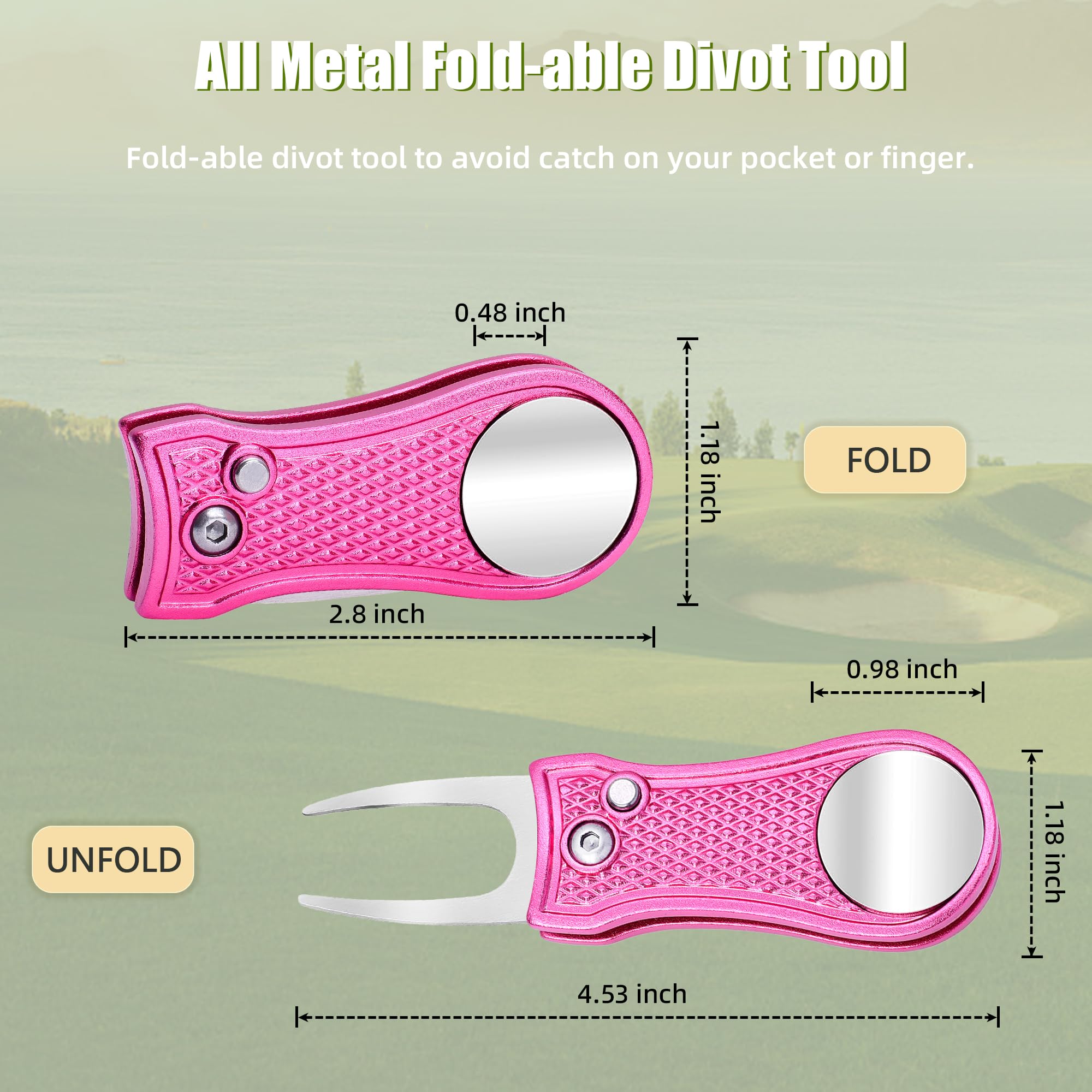 Premium All-Metal Golf Divot Repair Tool with Foldable Design, Pop-up Button & Magnetic Ball Marker - Perfect for Golf Course Repair, Practice Sessions & Tournament Play