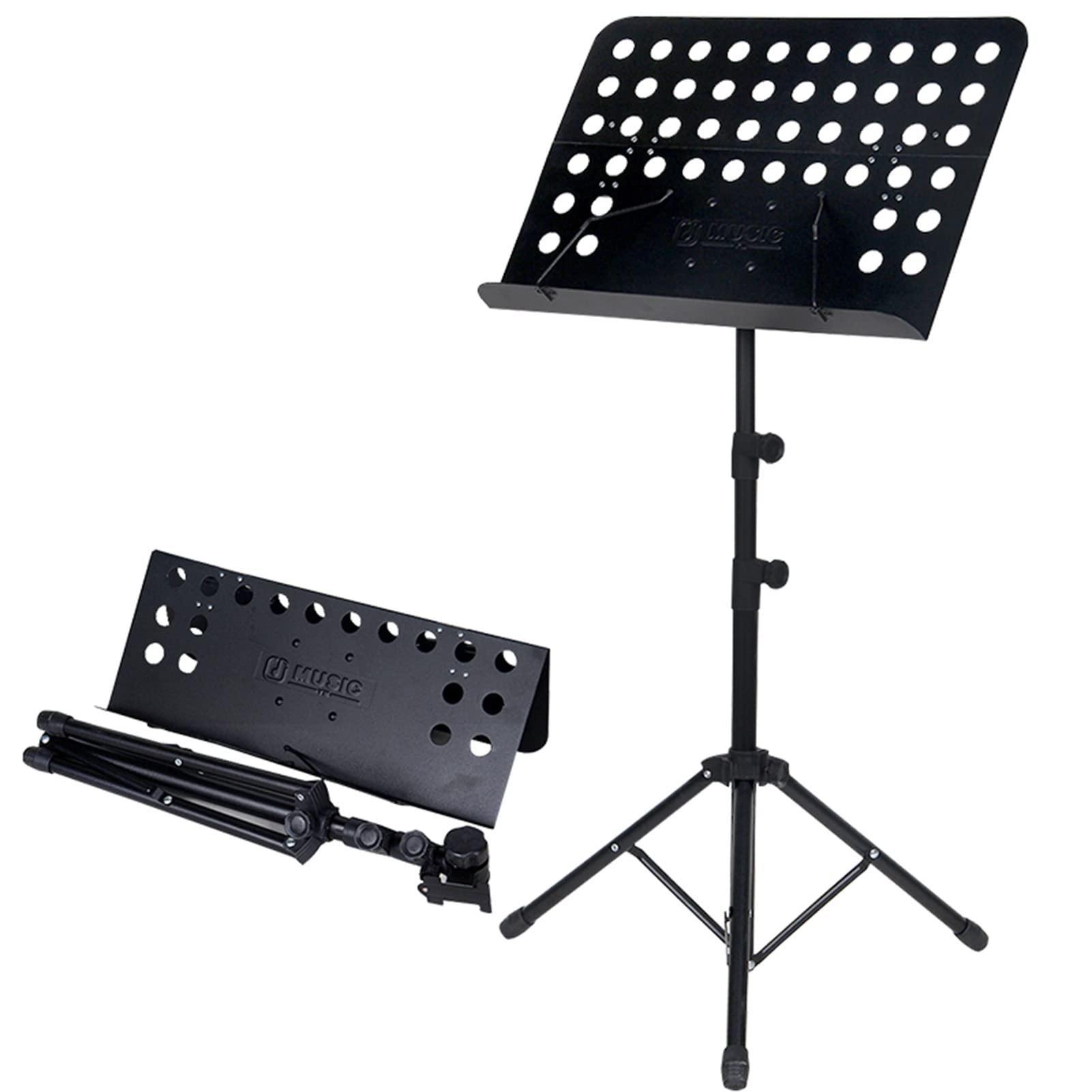 Adjustable Folding Metal Sheet Music Stand with Carrying Bag - 1.7m Height for Piano, Violin & Orchestra Performances - Portable & Sturdy Black Instrument Stand for Musicians & Students