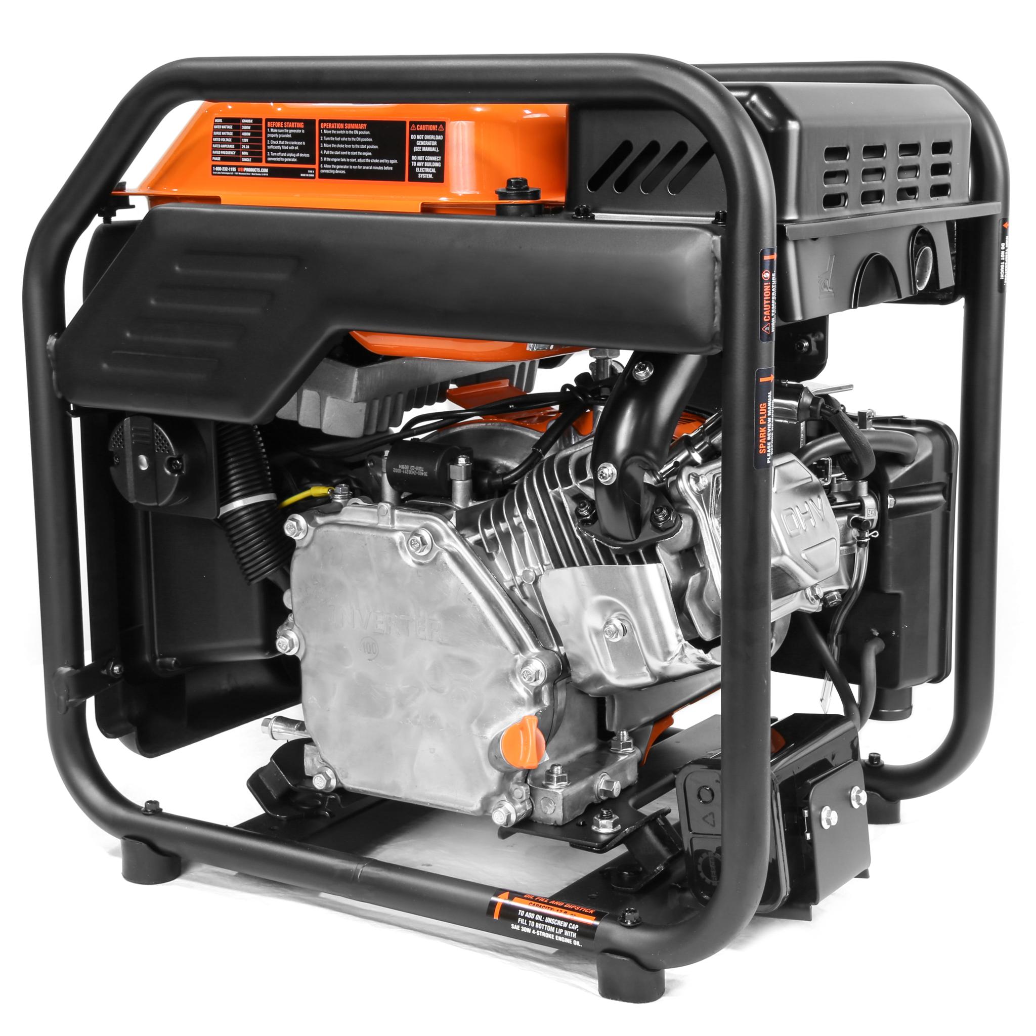WEN GN400iX 4000W Open Frame Inverter Generator with CO Shutdown Sensor - RV Ready, Camping & Emergency Power Backup