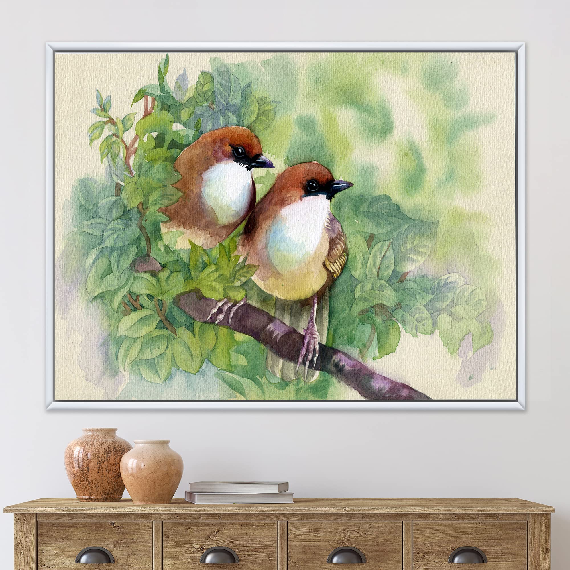 DesignQ Birds of Spring - Traditional Framed Canvas Wall Art Print - Home Decor for Living Room, Bedroom & Office