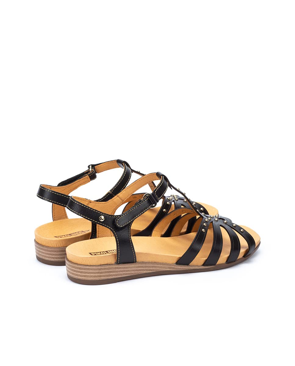 PIKOLINOS Women's Leather Flat Sandals - Comfortable Black Ibiza Style Sandals for Casual Wear, Beach & Summer Outfits