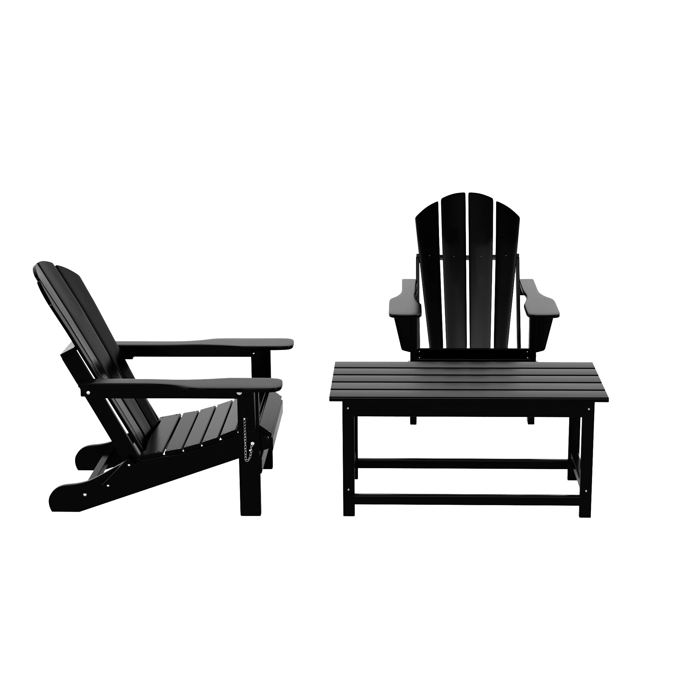 WestinTrends Malibu 3-Piece Outdoor Patio Furniture Set - All-Weather Plastic Adirondack Chairs (Set of 2) with Coffee Table for Porch, Lawn, Backyard & Garden - Durable Black Outdoor Seating for Relaxing & Entertaining