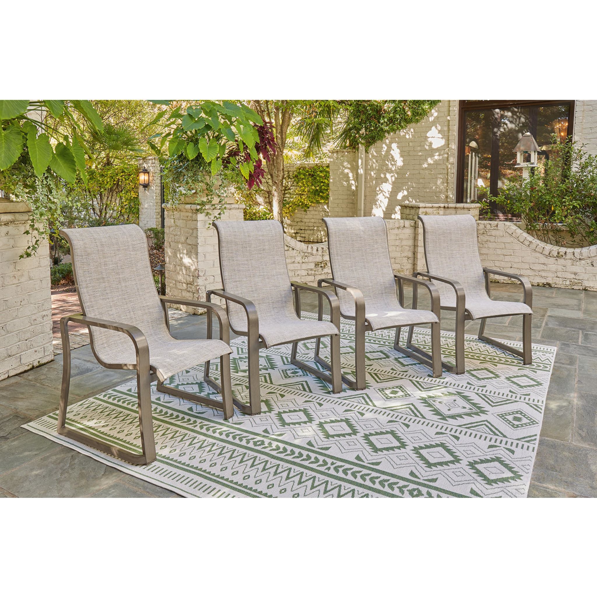 Beach Front Outdoor Sling Arm Chairs (Set of 4) - Beige Patio Furniture for Poolside, Backyard, and Beach Relaxation