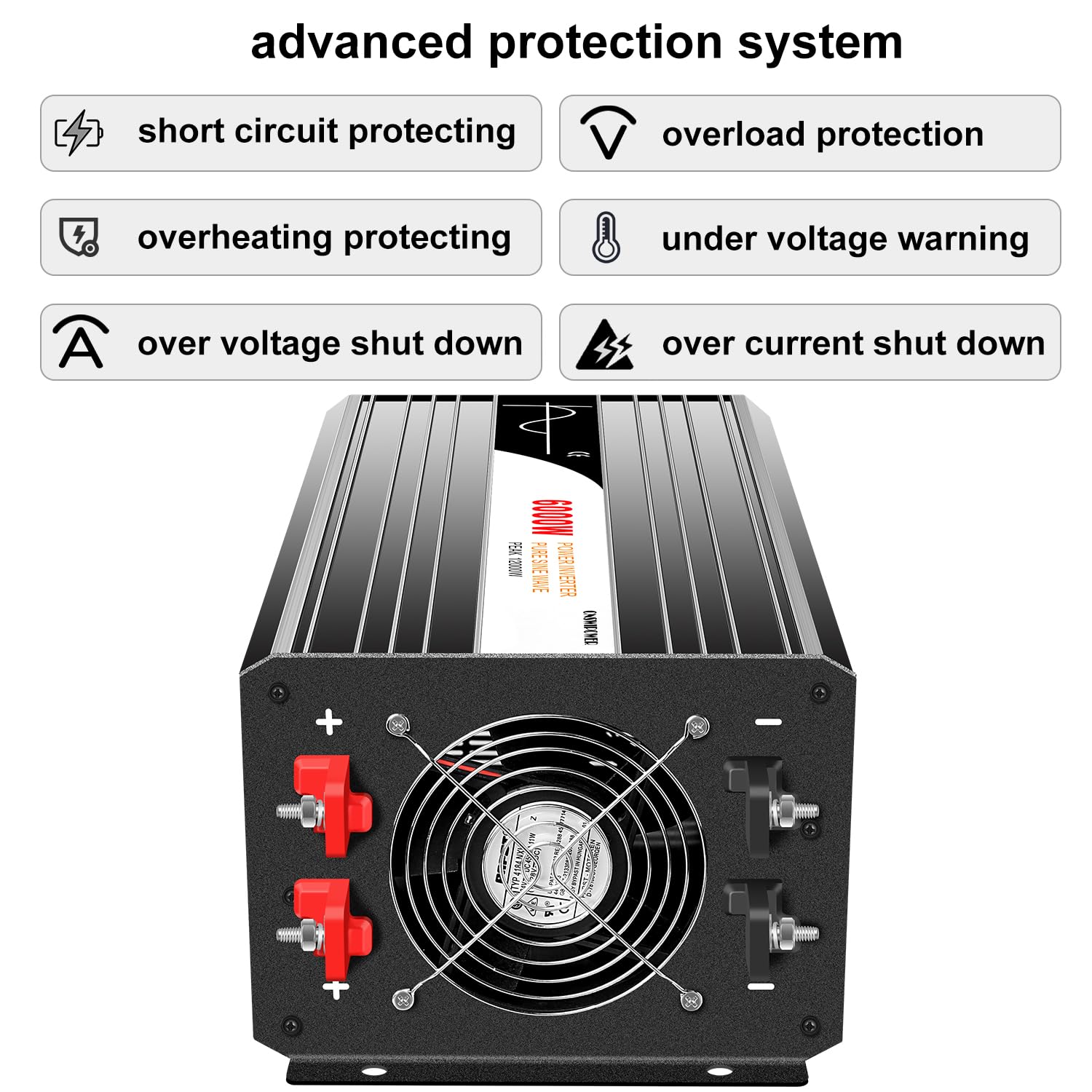 6000W Pure Sine Wave Power Inverter 12V DC to 120V AC Converter with LCD Display - Solar Charger for Home, RV, Camping & Car Power Supply (Ideal for Outdoor Adventures & Emergency Backup)
