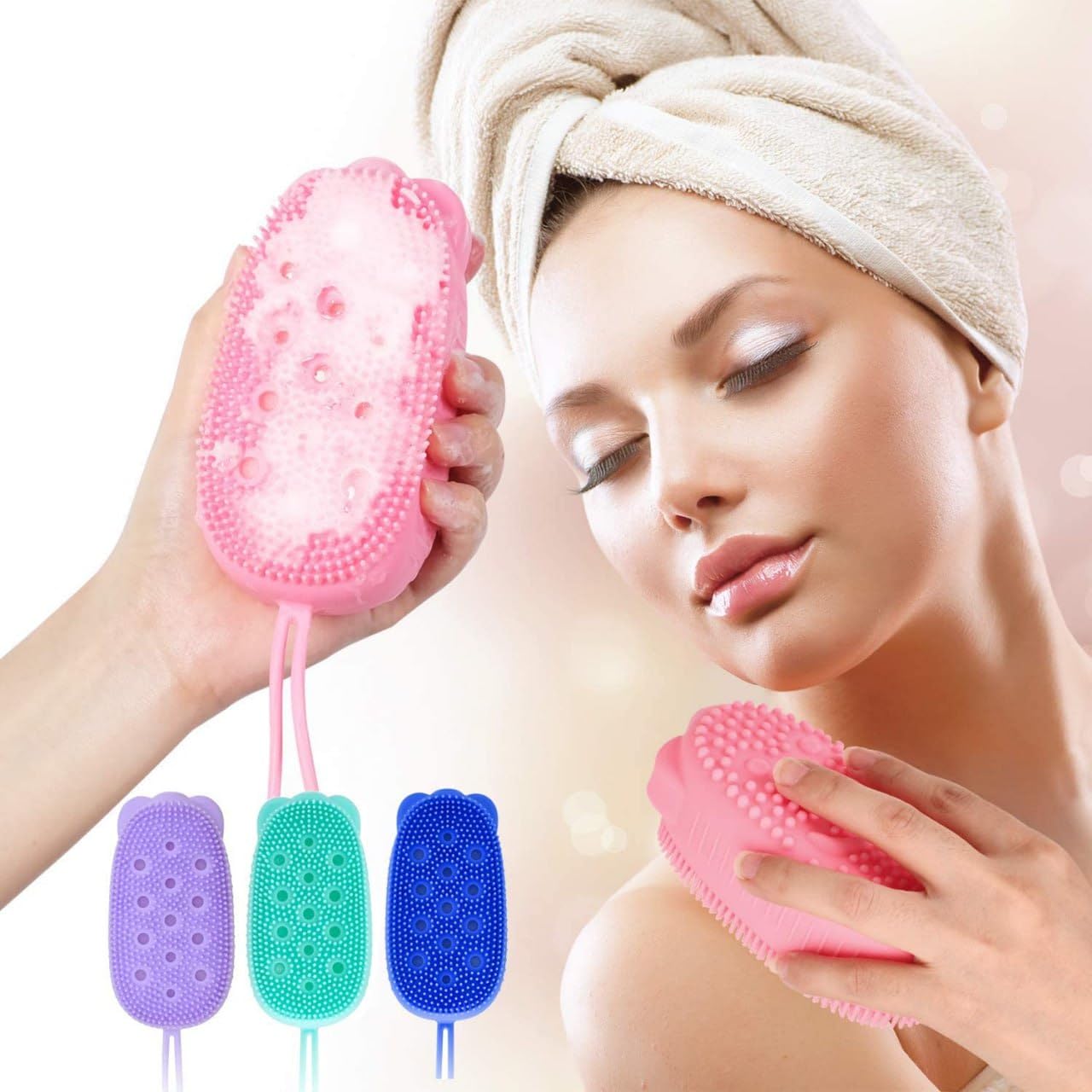 ETONIA Silicone Massage Bath Brush for Hair Scalp & Body - Exfoliating Shower Brush with Soap Dispenser - Bubble Bath & Shampoo Scrubber - Gentle Skin Cleansing & Relaxing Massager for Men & Women (Multicolor, Pack of 1) - Perfect for Spa Days & Deep Hair Cleansing