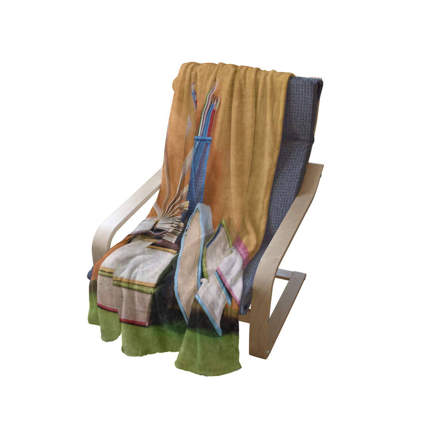 Ambesonne Retro Books & Pencils Flannel Fleece Throw Blanket 50