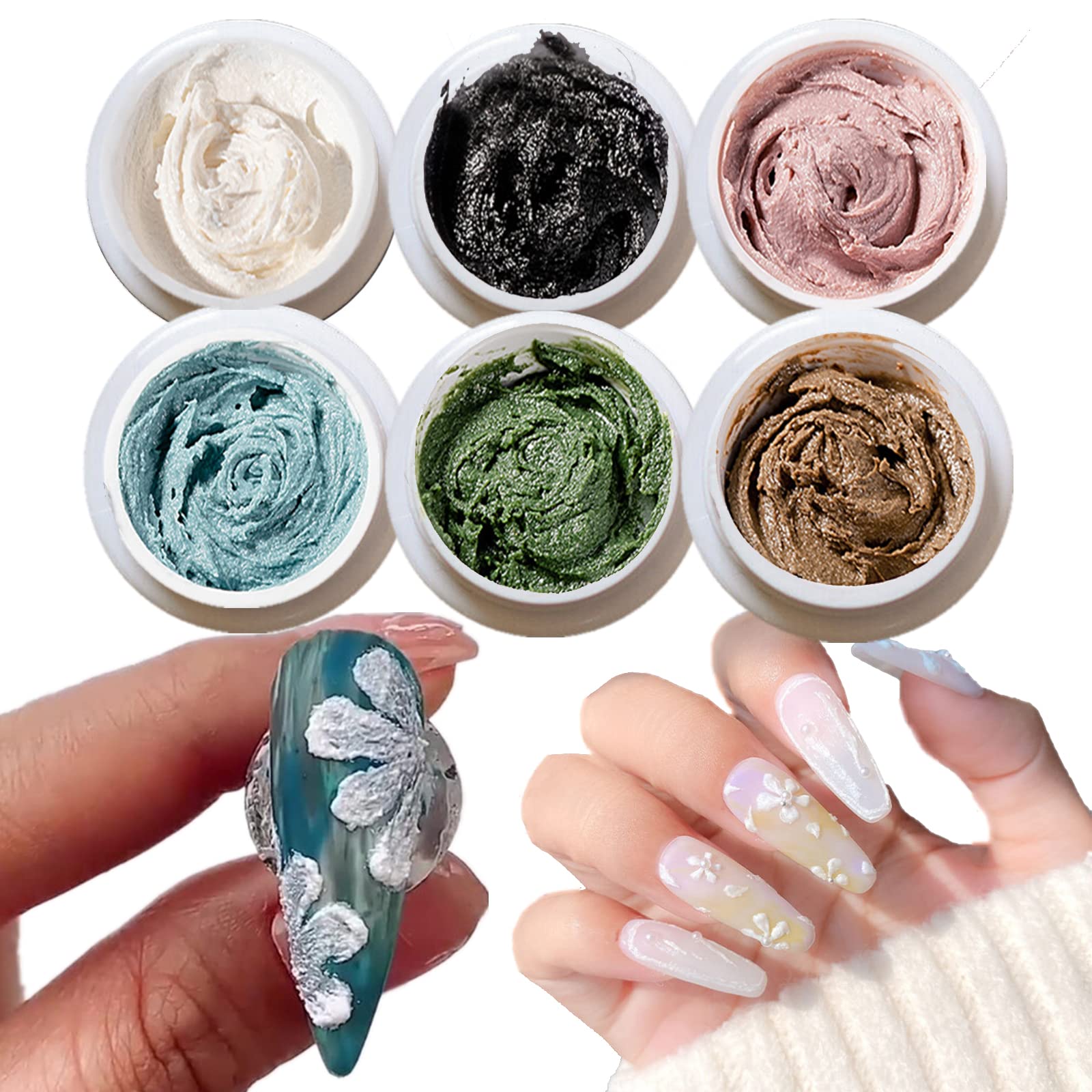 6 Pack 3D Sand Texture Nail Art Gel - DIY Gypsum Nail Plaster for Soak Off Manicure | Perfect for Salon, Home Nail Design & Party Glam Looks
