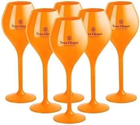 Veuve Clicquot 6-Piece Set of Yellow Trendy Polycarbonate Acrylic Champagne Glasses - Shatterproof Poolside & Party Drinkware for Outdoor Celebrations