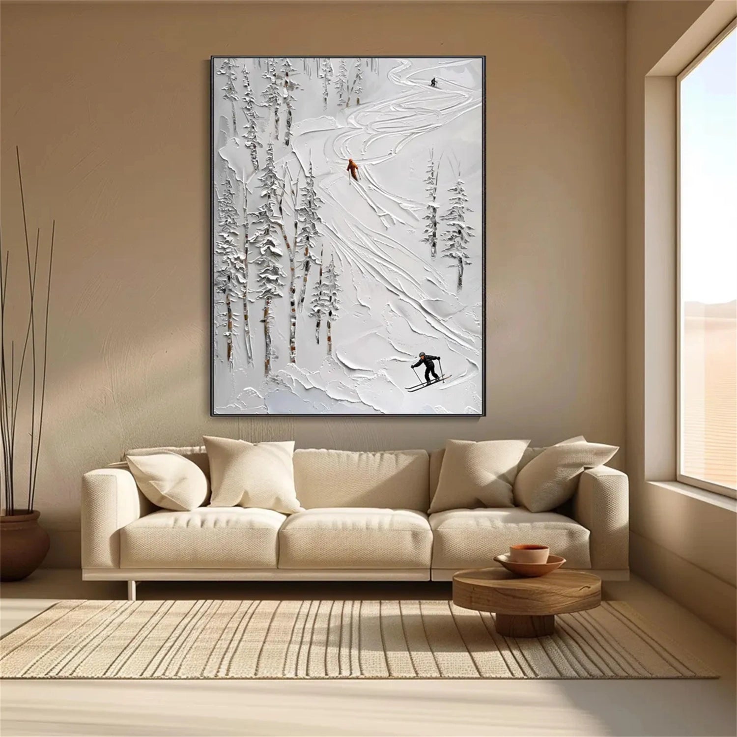 SP030 Textured Skiing Sport Art Canvas Painting - Perfect for Home Decor, Office Wall Art & Winter Sports Enthusiasts