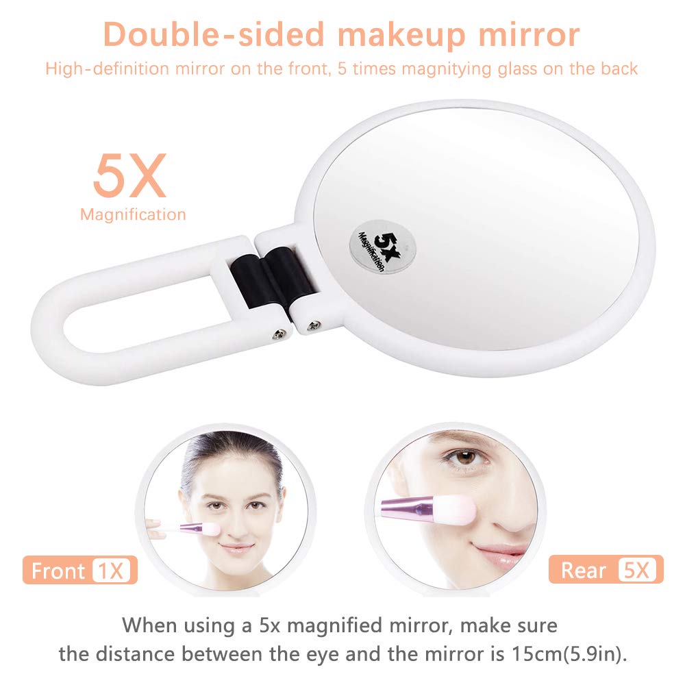 5X/1X Magnifying Makeup Mirror - Portable Handheld Vanity Mirror for Travel & Home Use