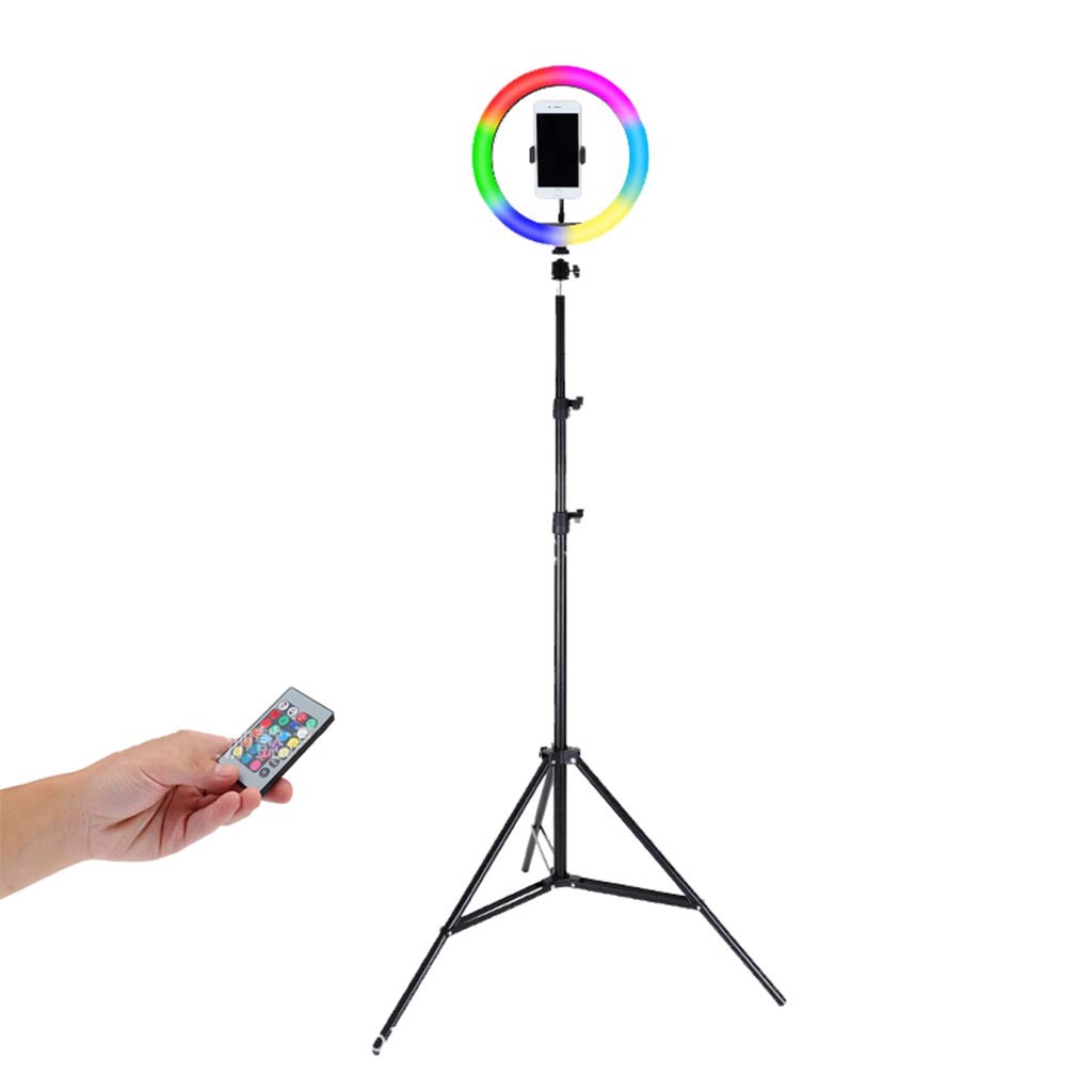 QFFL 15.3 Inch LED Ring Light with Dimmable Brightness & 15 Color Modes - USB Powered Makeup Ring Light with Phone Holder for Live Streaming, YouTube Videos, TikTok Recording & Beauty Photography (Color: Black)