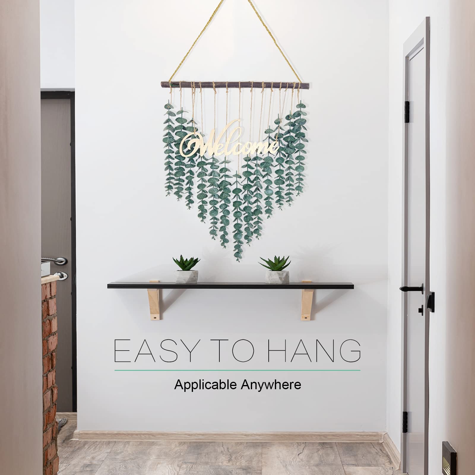 Artificial Eucalyptus Wall Decor - Fake Eucalyptus Greenery Hanging - Boho Welcome Sign for Bedroom, Bathroom, Living Room & Entryway - Perfect for Farmhouse, Rustic & Modern Home Decor
