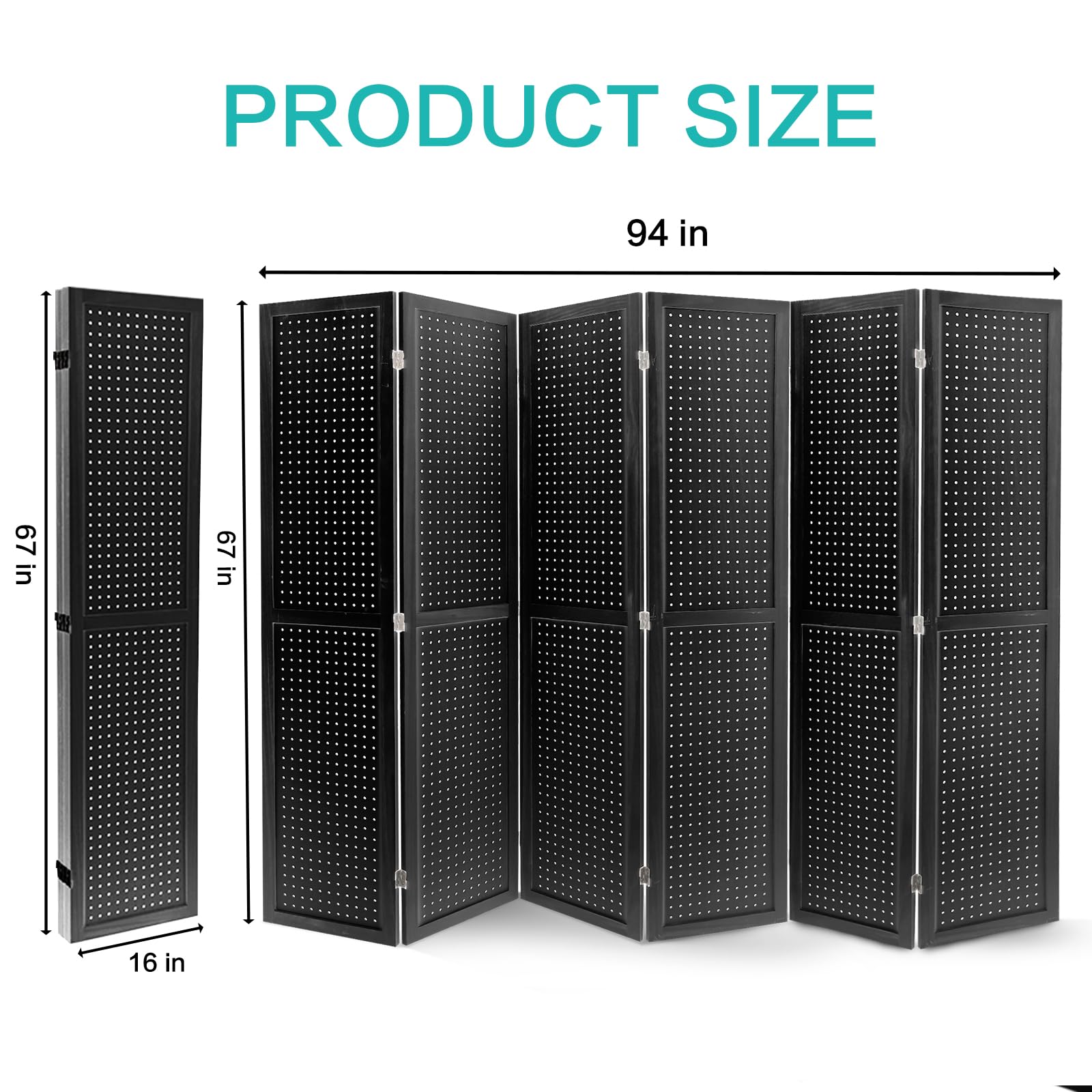 Babion 6 Panel Pegboard Display Stand - Freestanding Folding Room Divider & Privacy Screen for Craft Shows, Trade Shows & Retail Displays - Black Peg Board Organizer for DIY Projects & Home Office Use