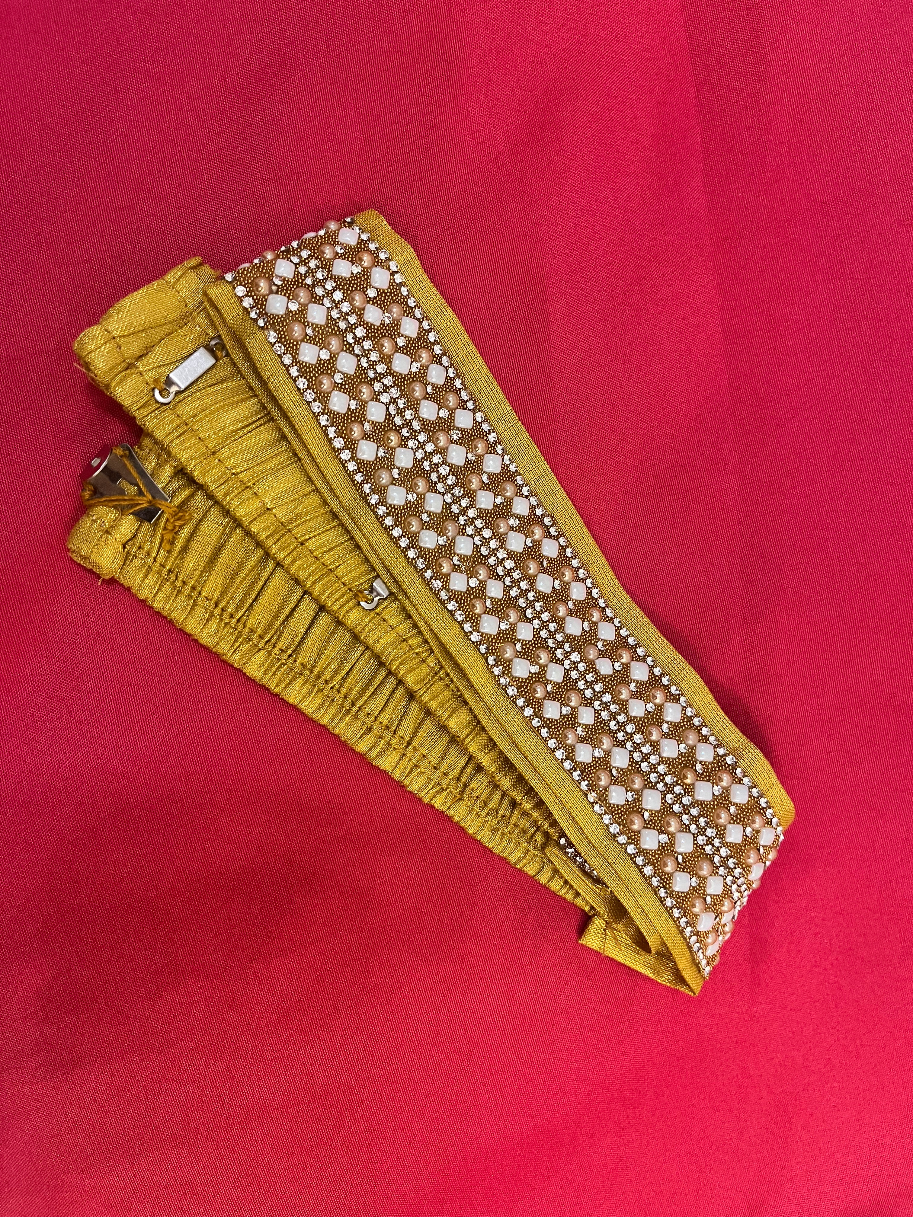 Elegant Gold Saree Belt with Sparkling Stones & White Beads - Perfect for Indian Weddings, Festivals & Special Occasions