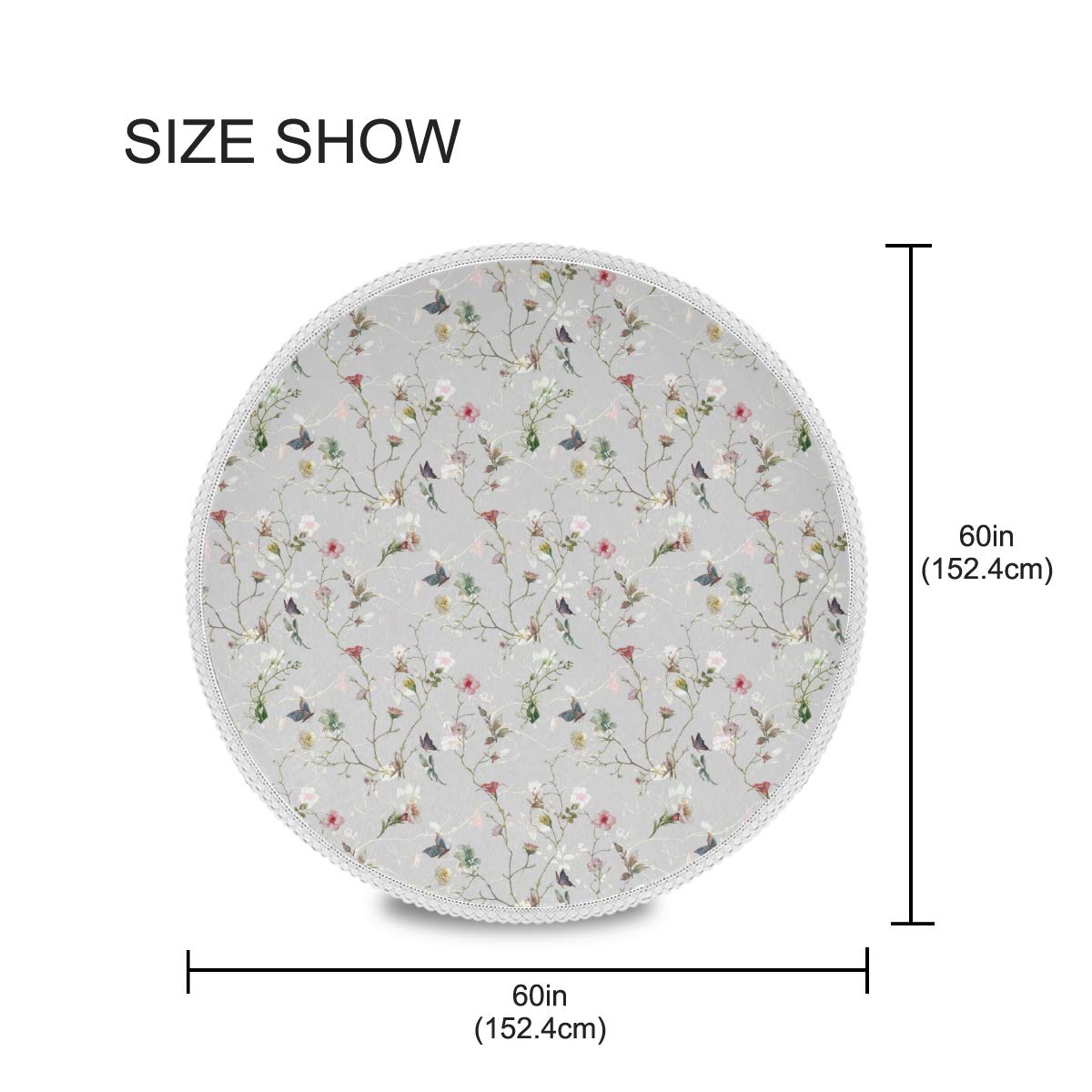 Elegant 60 Inch Round Tablecloth with Classic Butterfly & Meadow Flowers Design - White Lace Polyester Table Cover for Party, Wedding, and Dinner Table Decor - Perfect for Indoor and Outdoor Celebrations