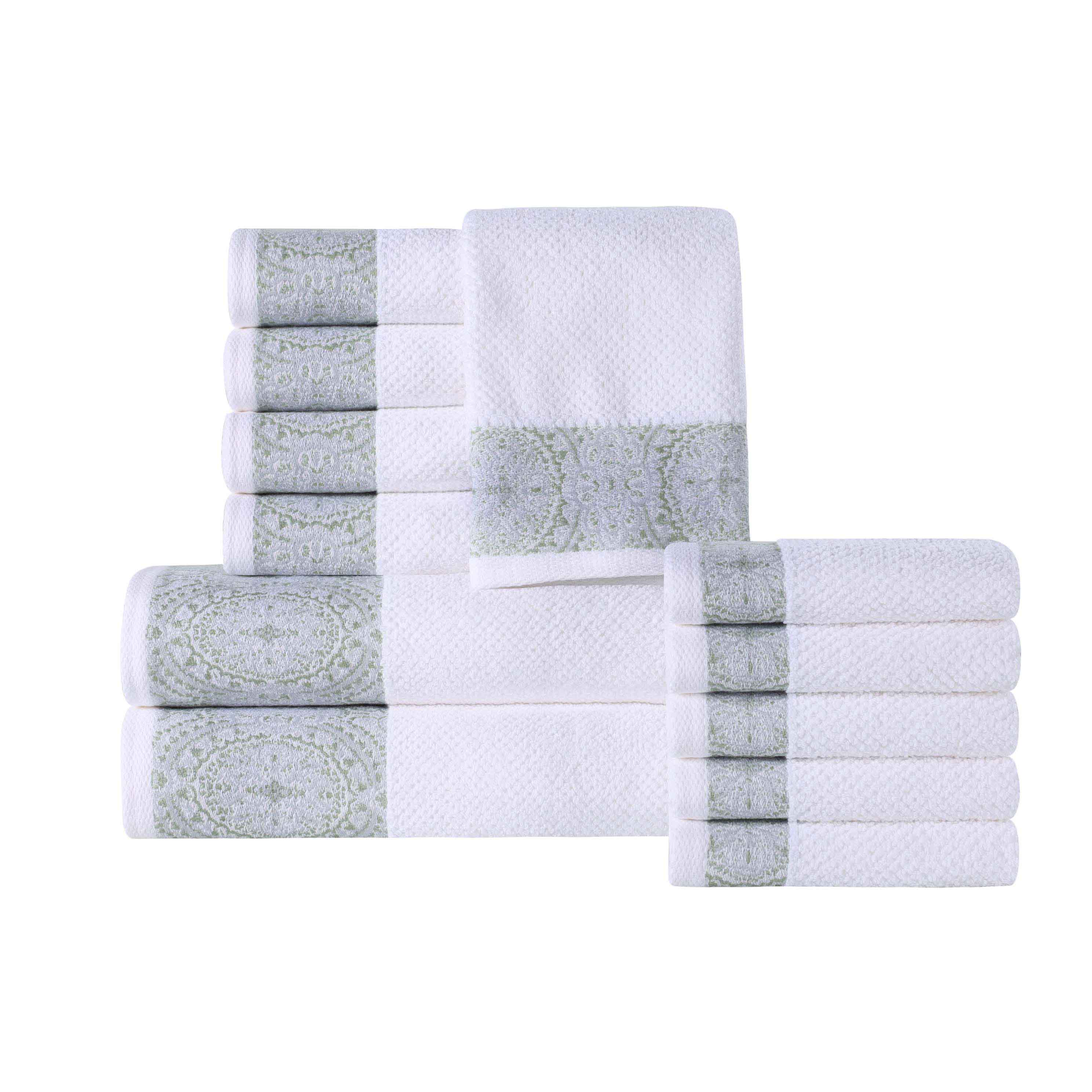 Premium 12-Piece Medallion Cotton Jacquard Towel Set - Soft, Absorbent & Luxurious Bath, Beach & Spa Towels for Home & Hotel Use