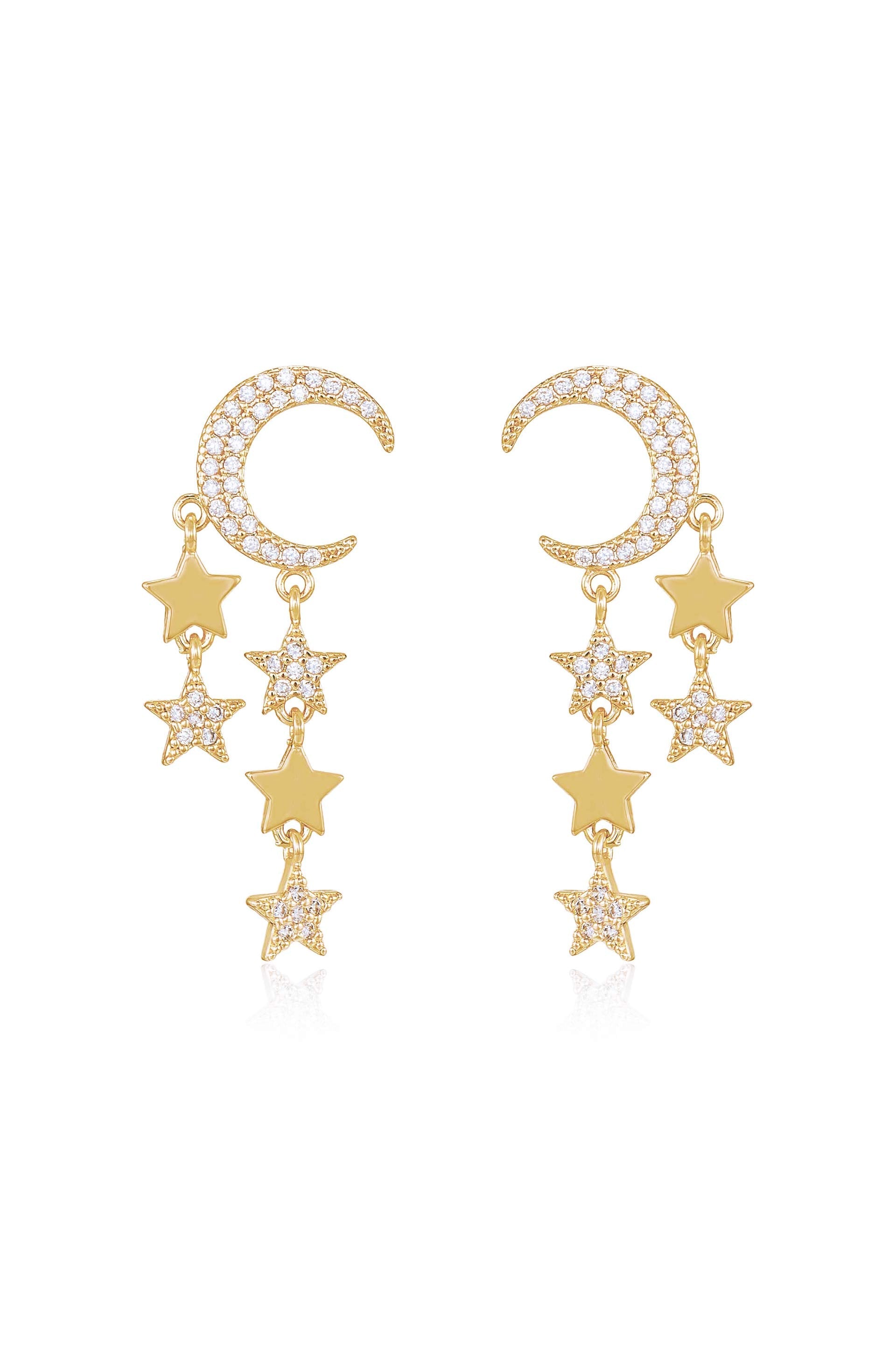 Lunar Shower Crystal Dangle Earrings - Elegant Moonstone Drop Earrings for Women | Perfect for Weddings, Parties & Evening Events