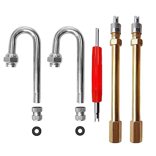 5PCS Heavy Duty Dually Valve Stem Extenders - 180 Degree & Straight Metal Dual Wheel Valve Extensions for Truck Tires, RV Tires & Bike Trailers - Perfect for Air Pressure Maintenance on Large Vehicles