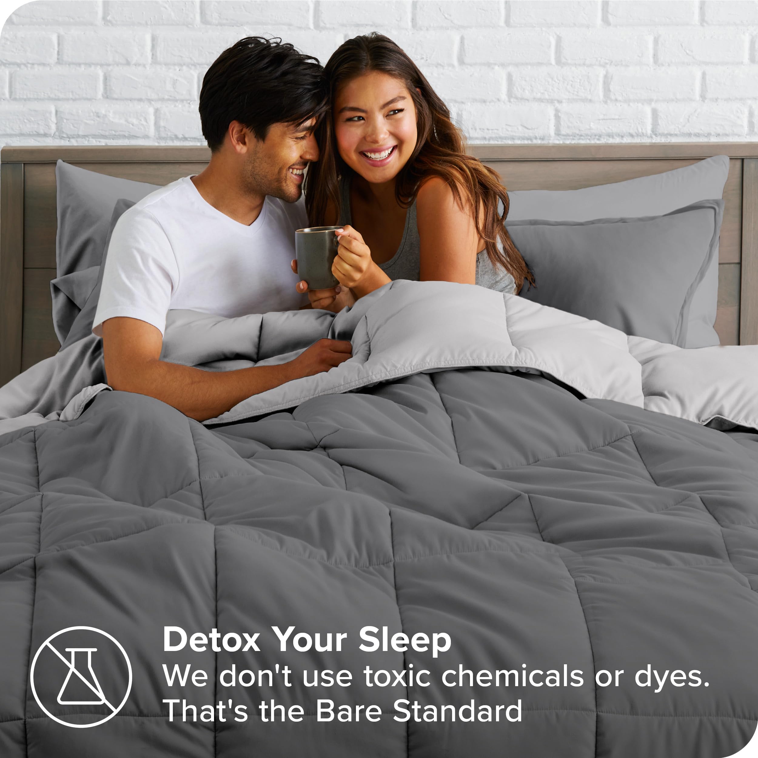 Bare Home Reversible Down Alternative Comforter & Sheet Set - Split Queen Size - Soft Grey/Light Grey Bedding - Perfect for Guest Rooms, Vacation Homes & Dorm Rooms