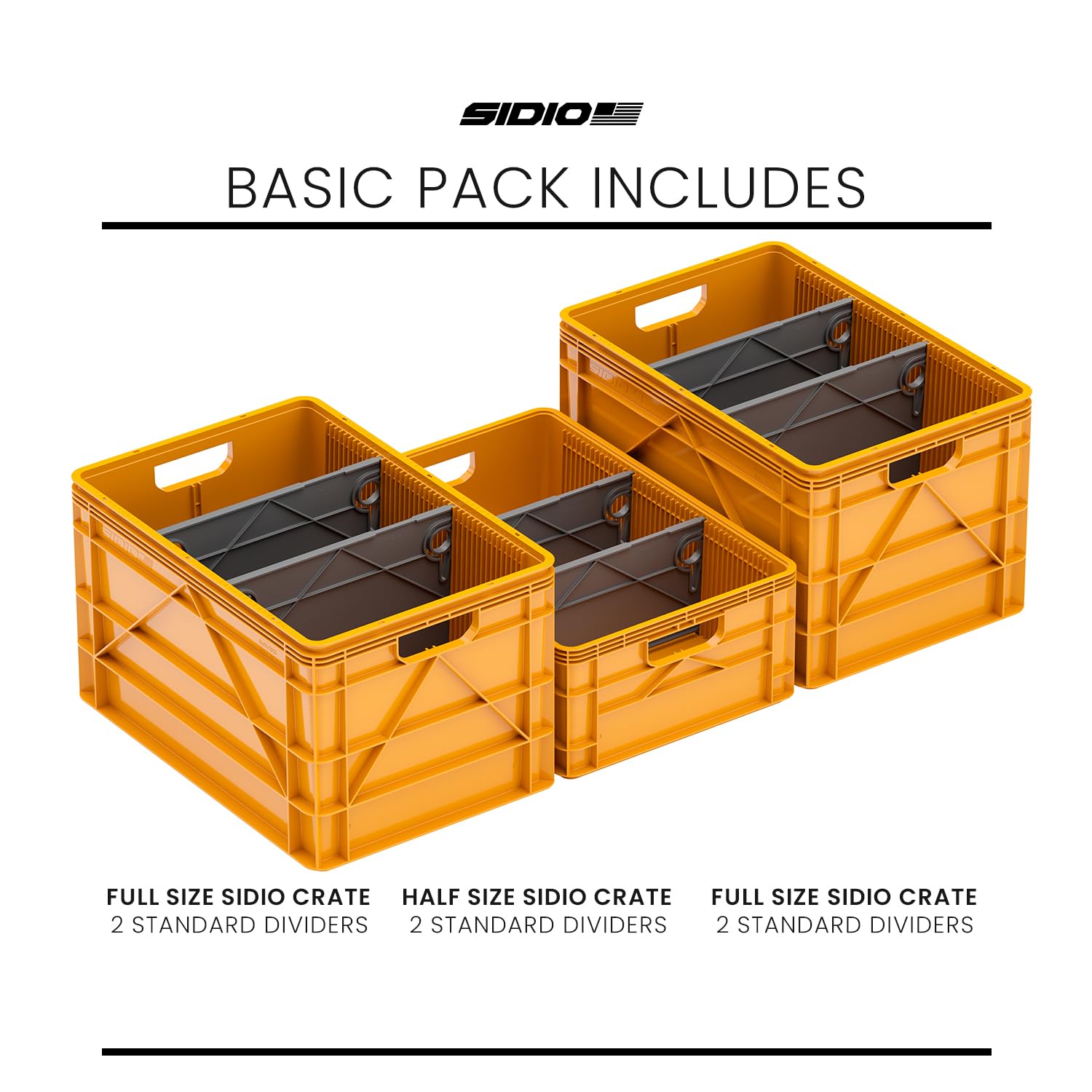 Heavy Duty Stackable Storage Bins - 2 Full-Size & 1 Half-Size Plastic Organizer with Dividers - Durable Totes for Home Office Garage Organization - Perfect for Closet Shelving, Toy Storage & Outdoor Equipment